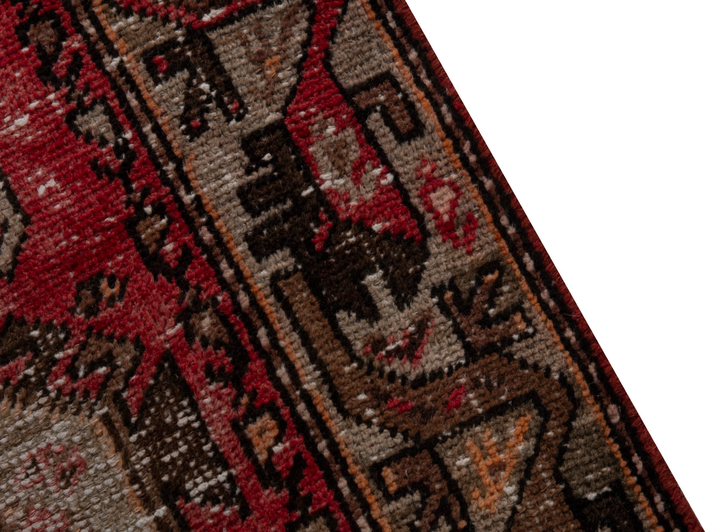 Persian Hamedan runner rug in deep red and muted pink, view 7 of 17