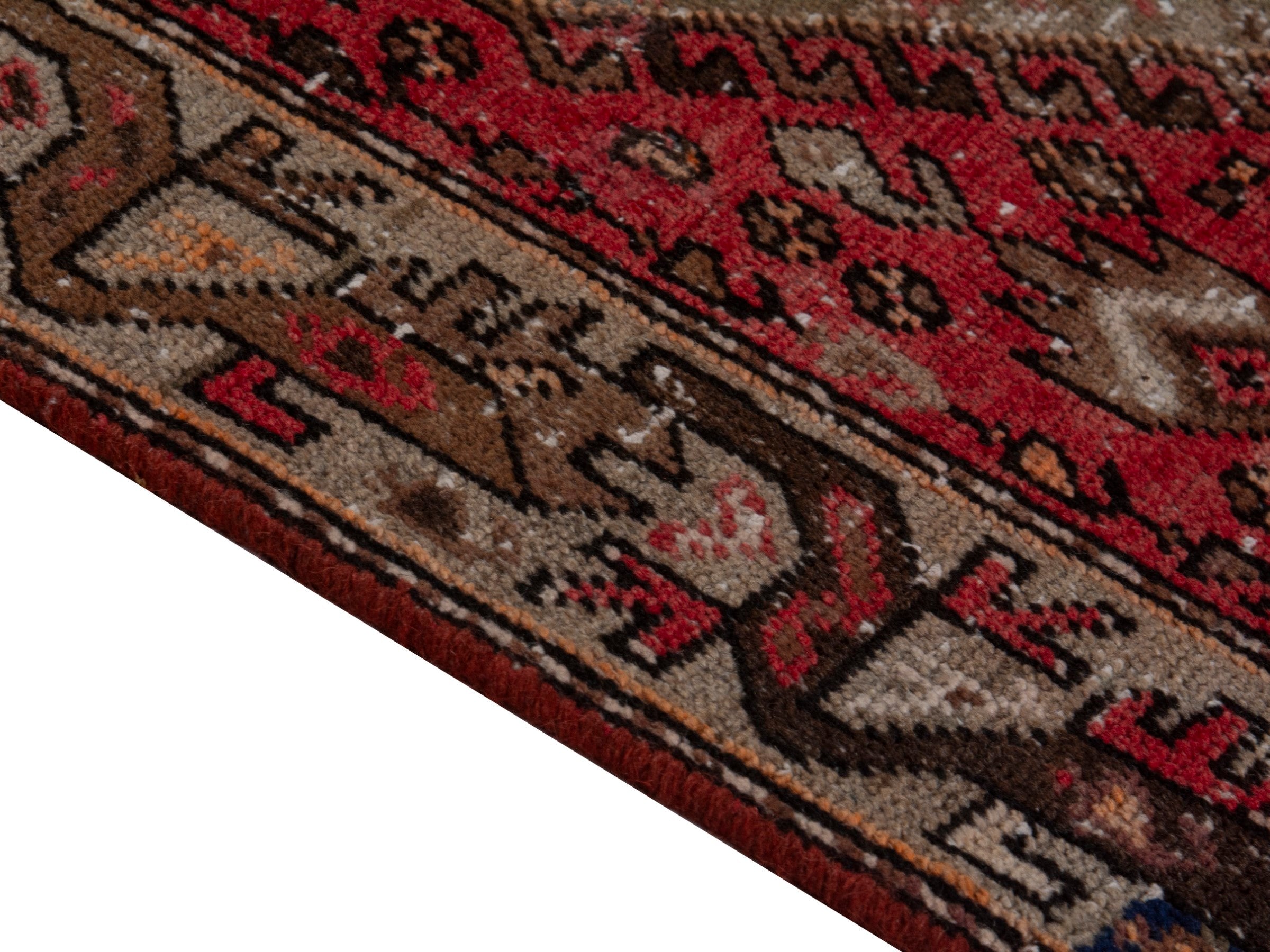Persian Hamedan runner rug in deep red and muted pink, view 8 of 17