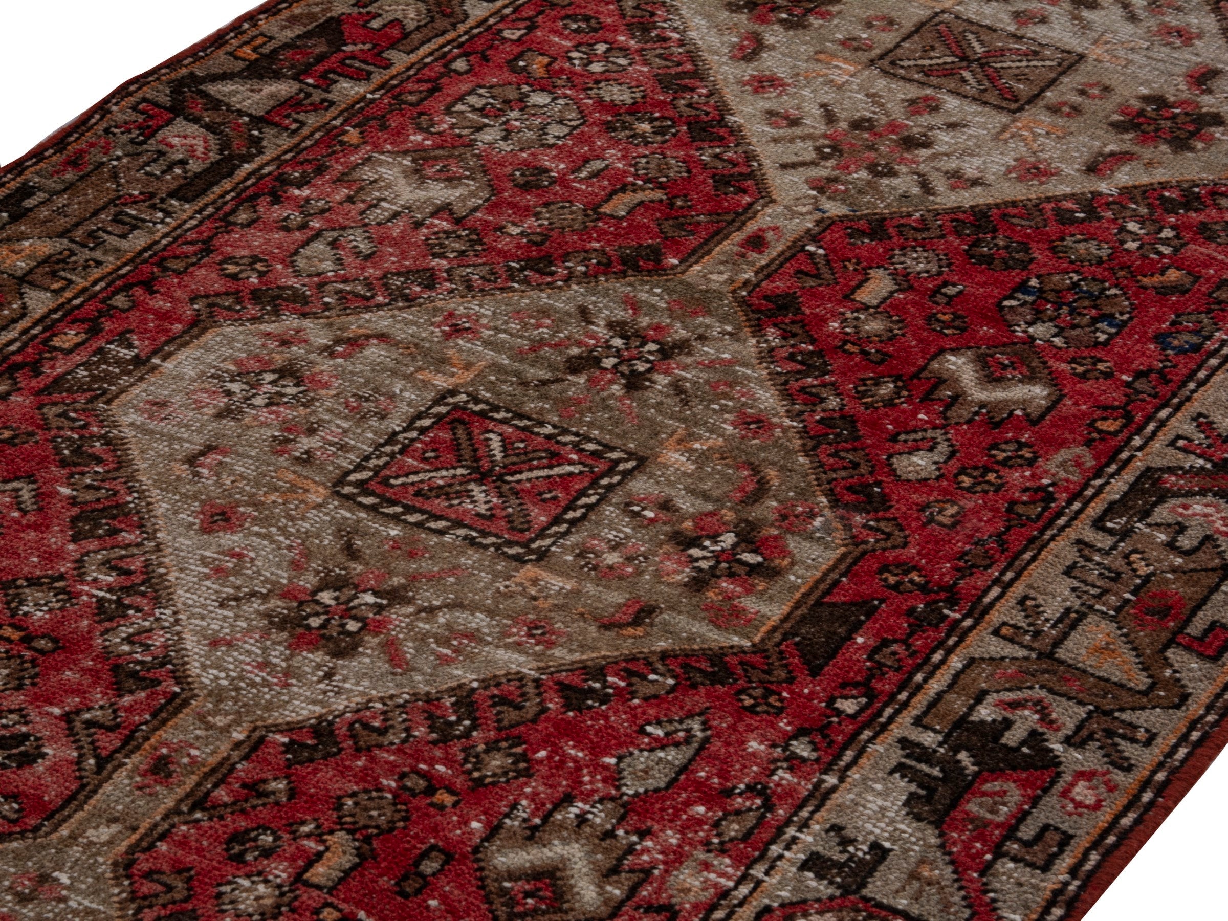 Persian Hamedan runner rug in deep red and muted pink, view 9 of 17