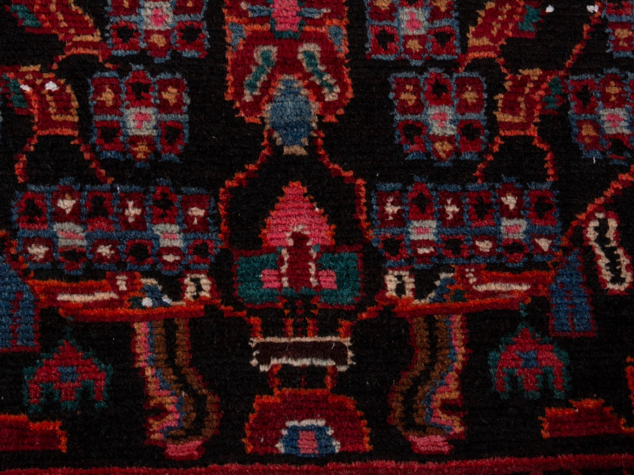 Persian Songhor runner rug in burgundy and deep red, view 12 of 20