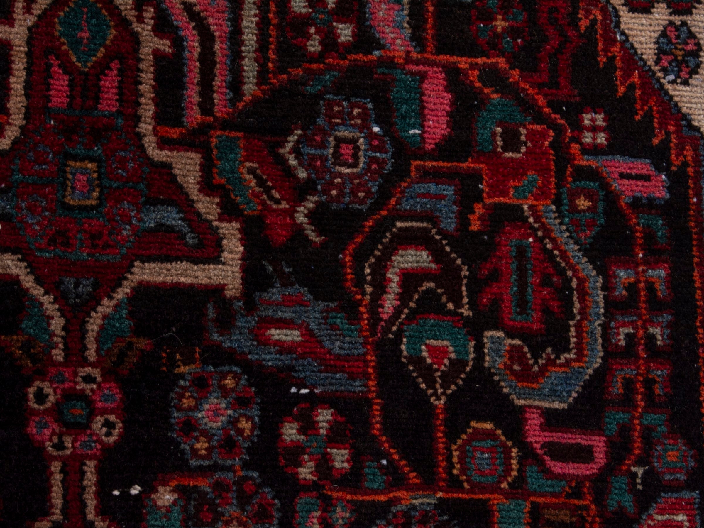 Persian Songhor runner rug in burgundy and deep red, view 13 of 20