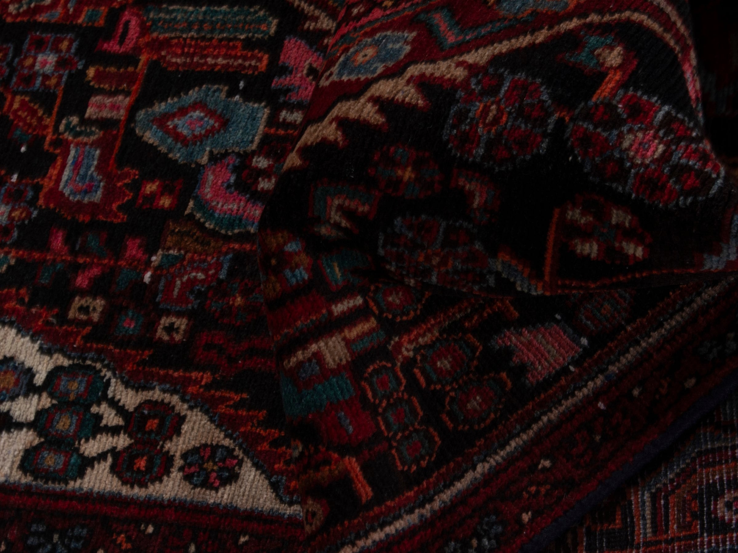 Persian Songhor runner rug in burgundy and deep red, view 16 of 20