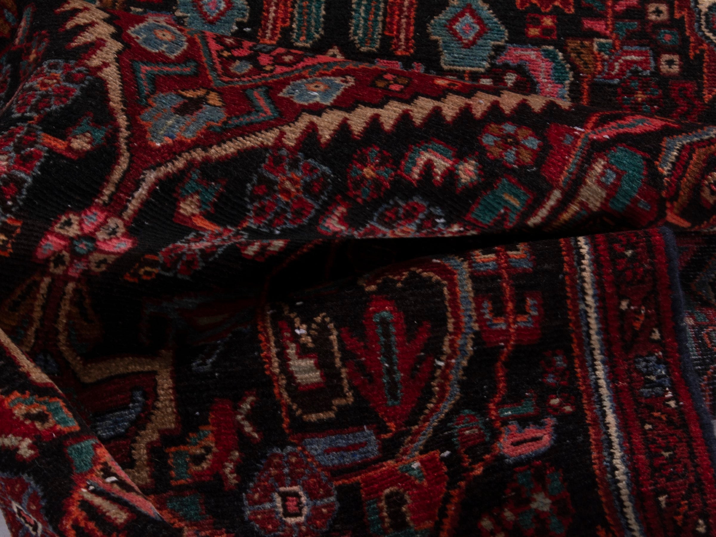 Persian Songhor runner rug in burgundy and deep red, view 17 of 20