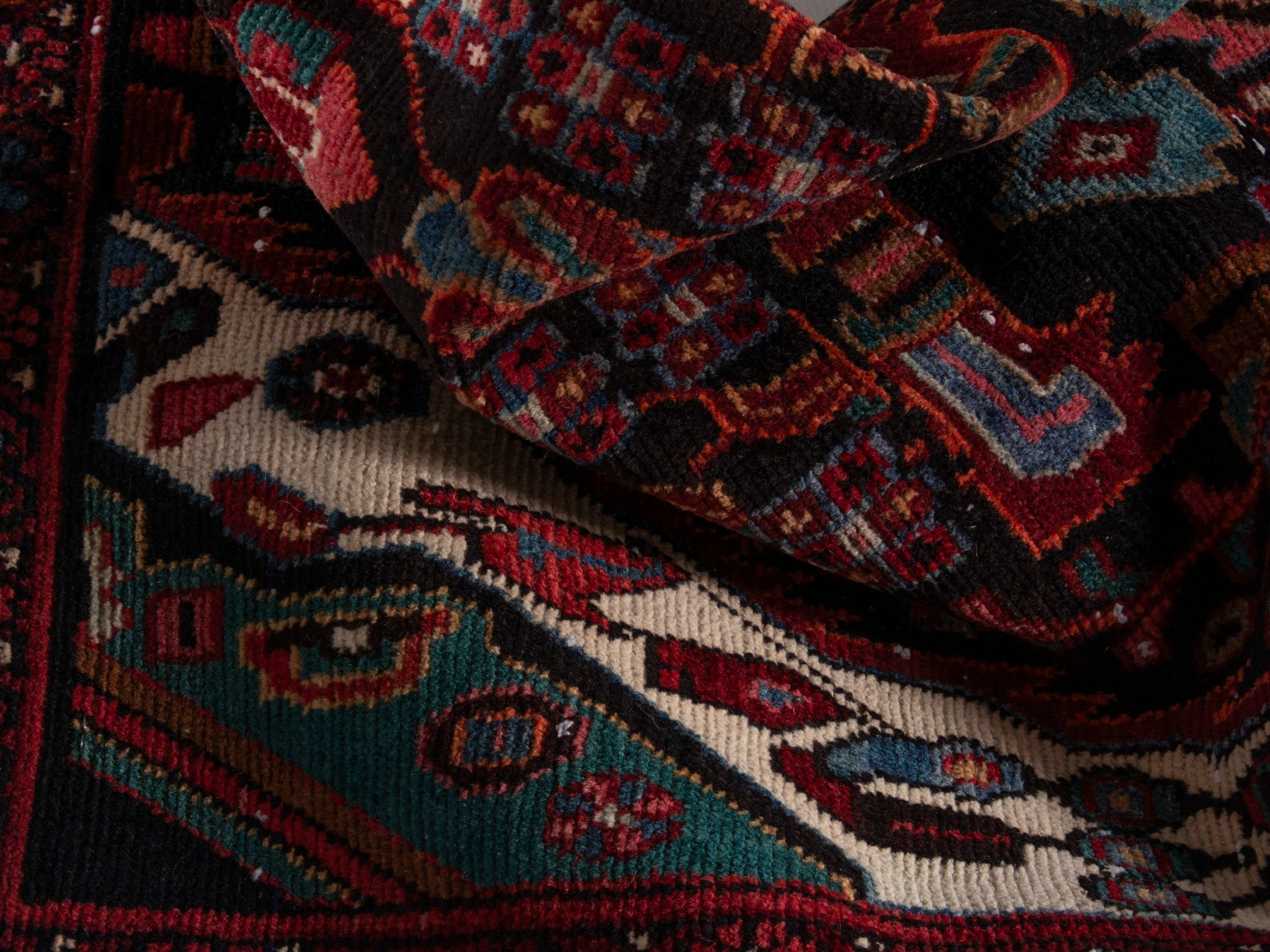 Persian Songhor runner rug in burgundy and deep red, view 18 of 20