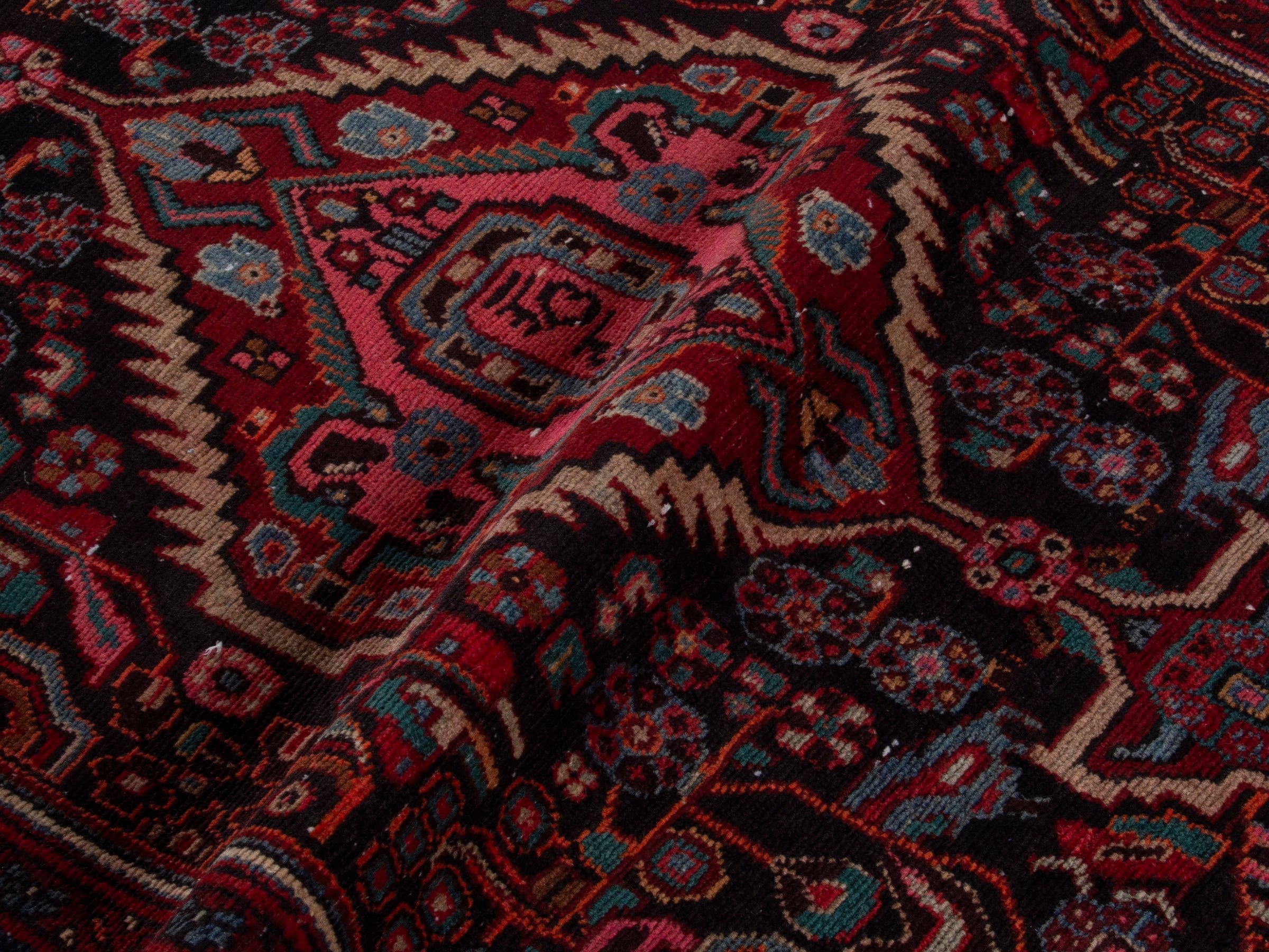 Persian Songhor runner rug in burgundy and deep red, view 19 of 20