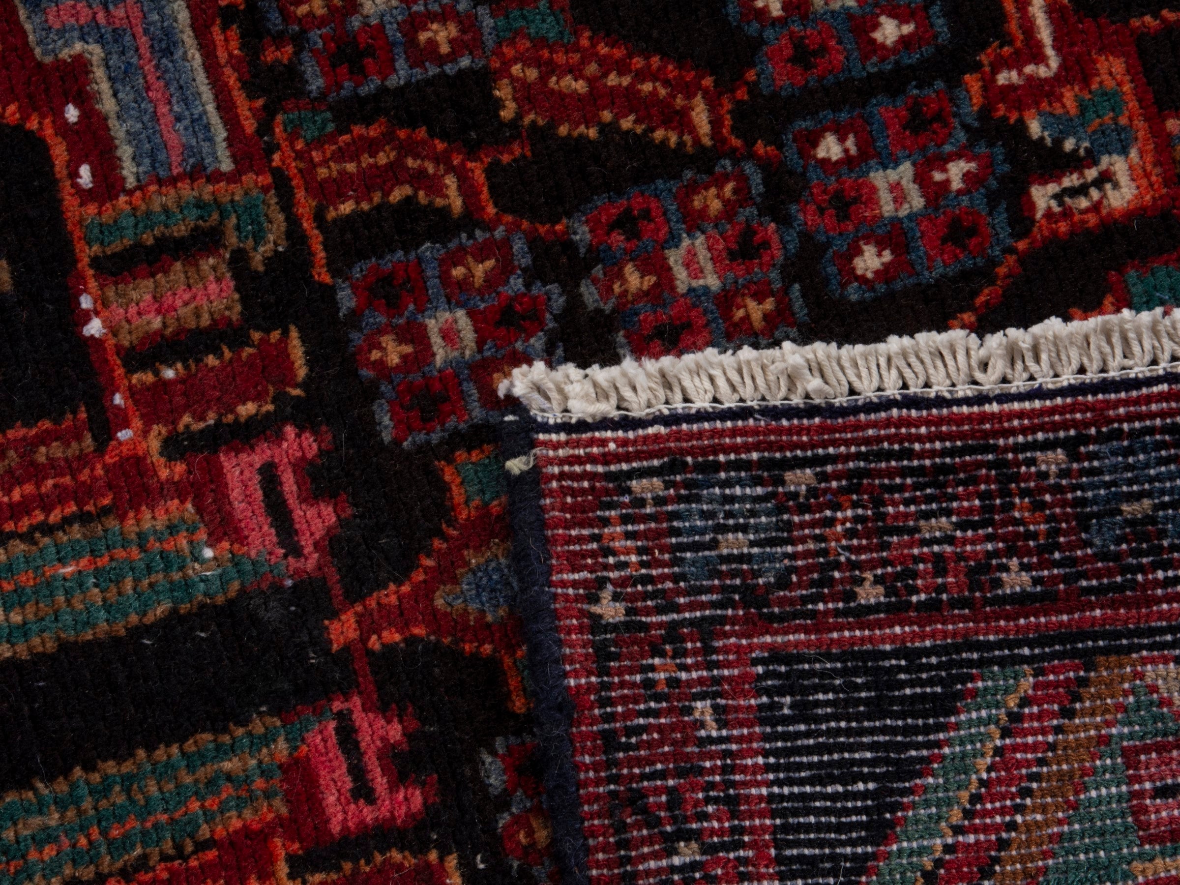 Persian Songhor runner rug in burgundy and deep red, view 20 of 20