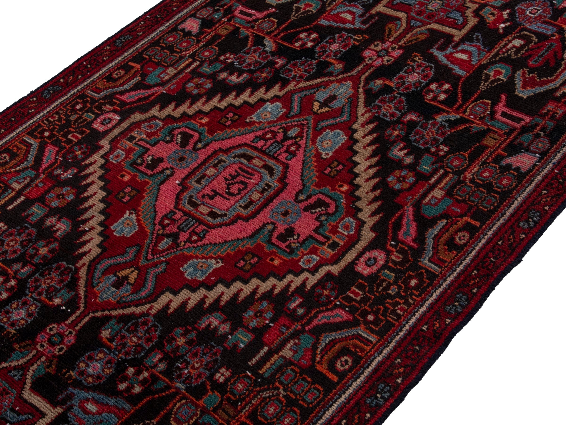 Persian Songhor runner rug in burgundy and deep red, view 4 of 20