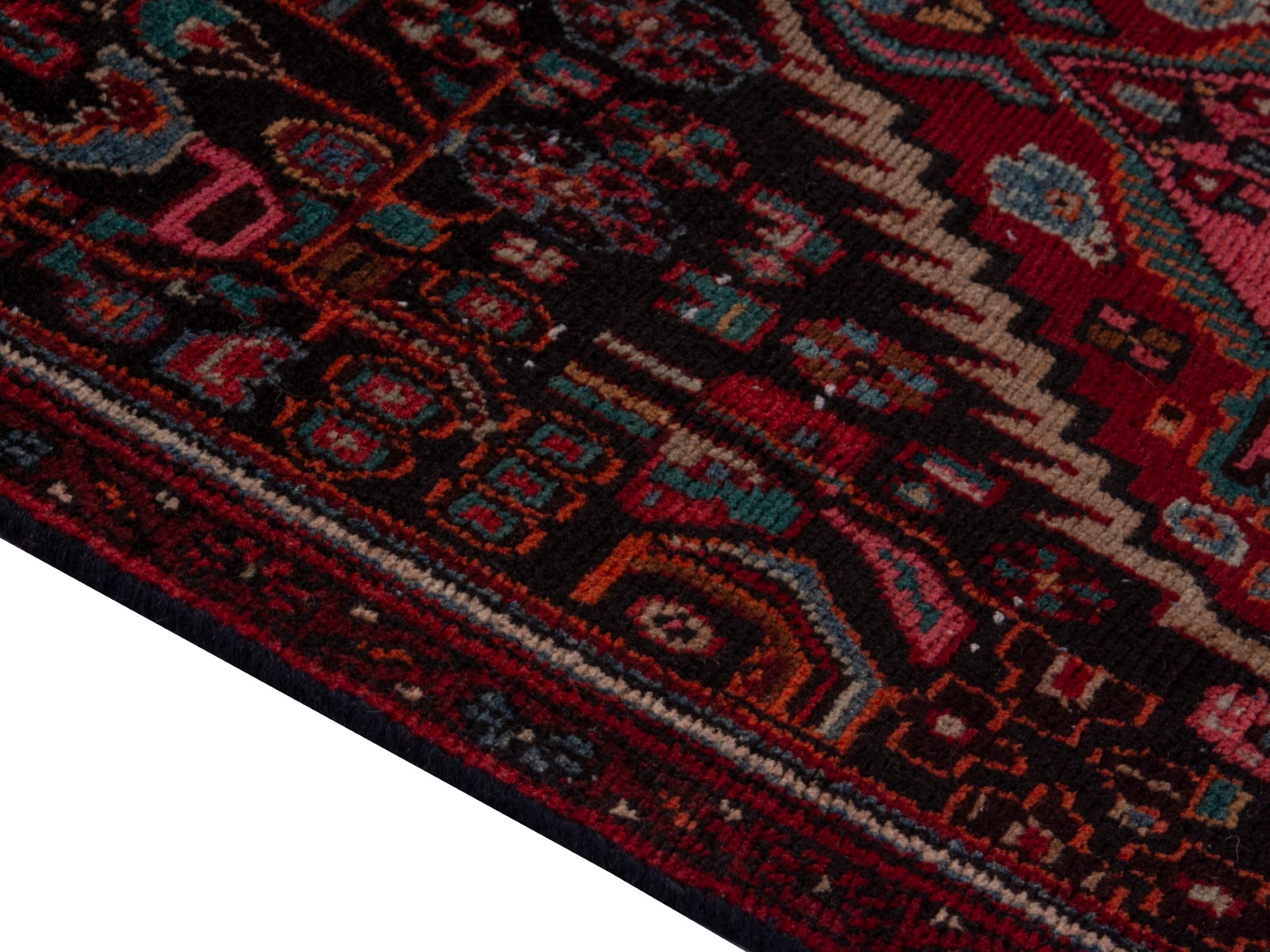 Persian Songhor runner rug in burgundy and deep red, view 8 of 20