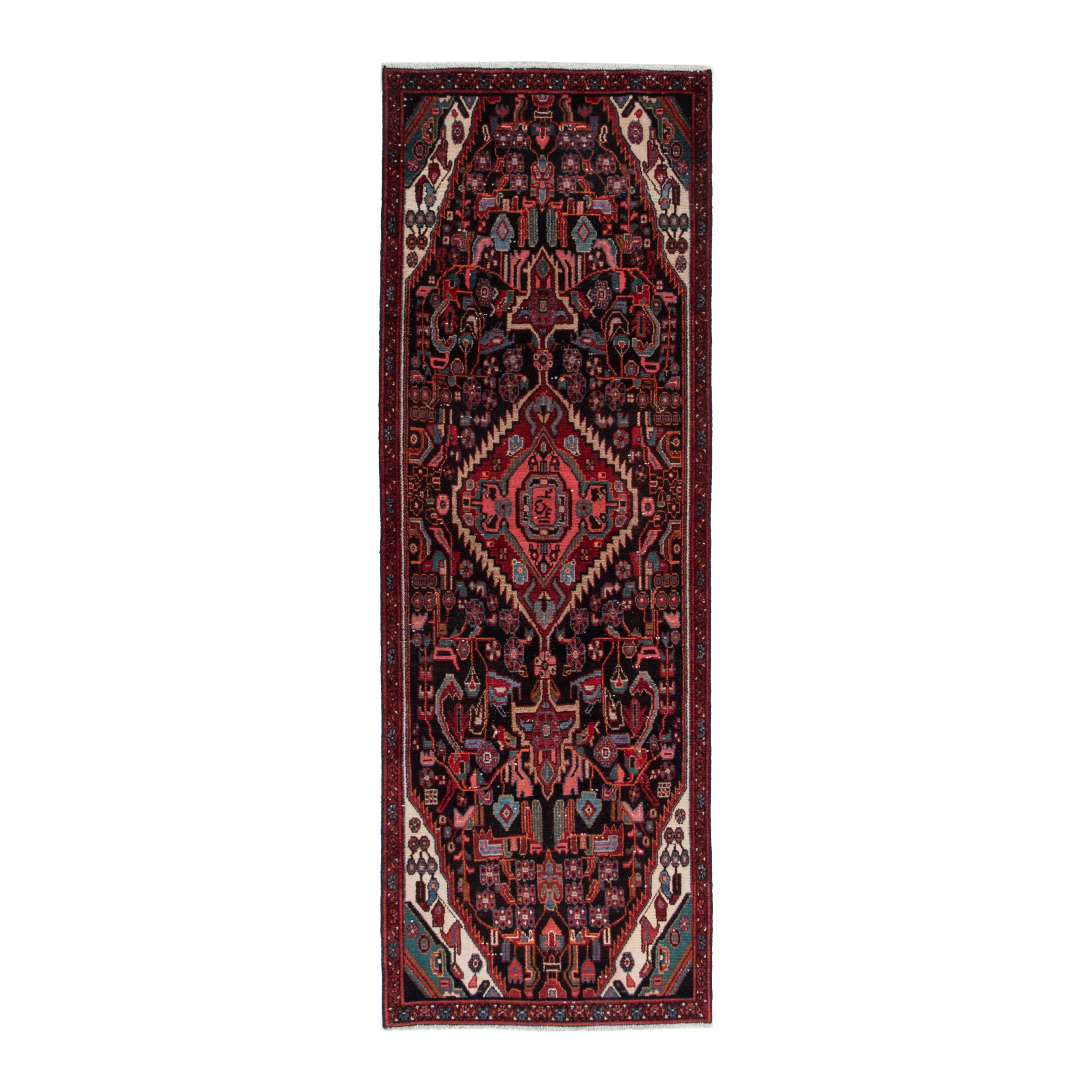 Persian Songhor runner rug in burgundy and deep red, 3'1" x 8'9"