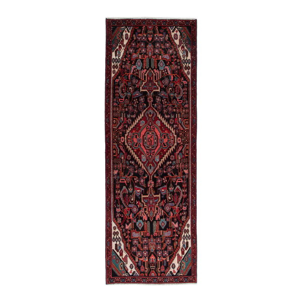 Persian Songhor runner rug in burgundy and deep red, 3'1" x 8'9"