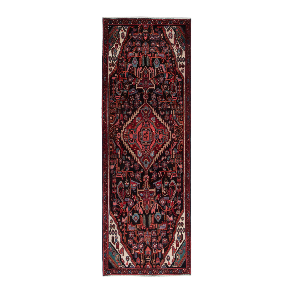 Persian Songhor runner rug in burgundy and deep red, 3'1" x 8'9"
