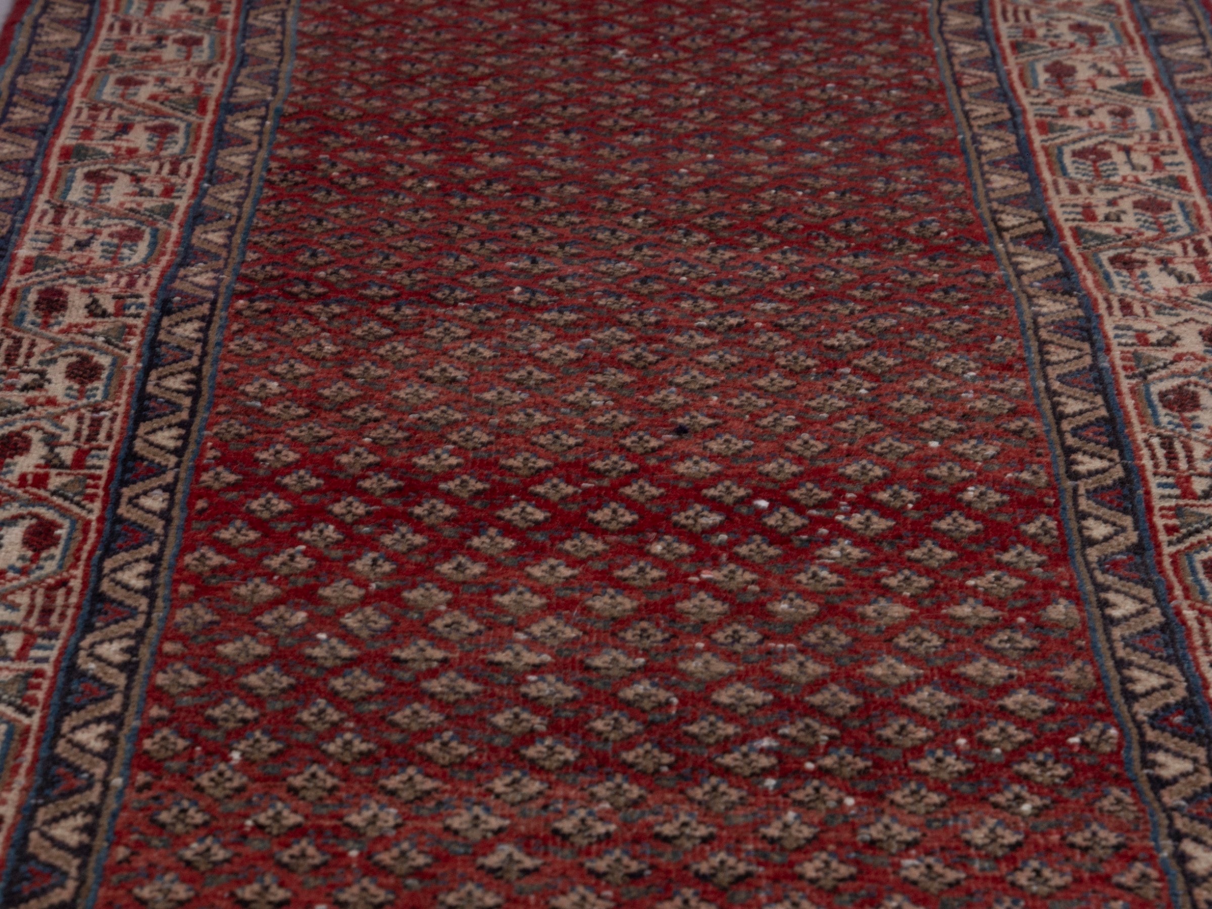 Persian Arak runner rug in burgundy and beige, view 10 of 19