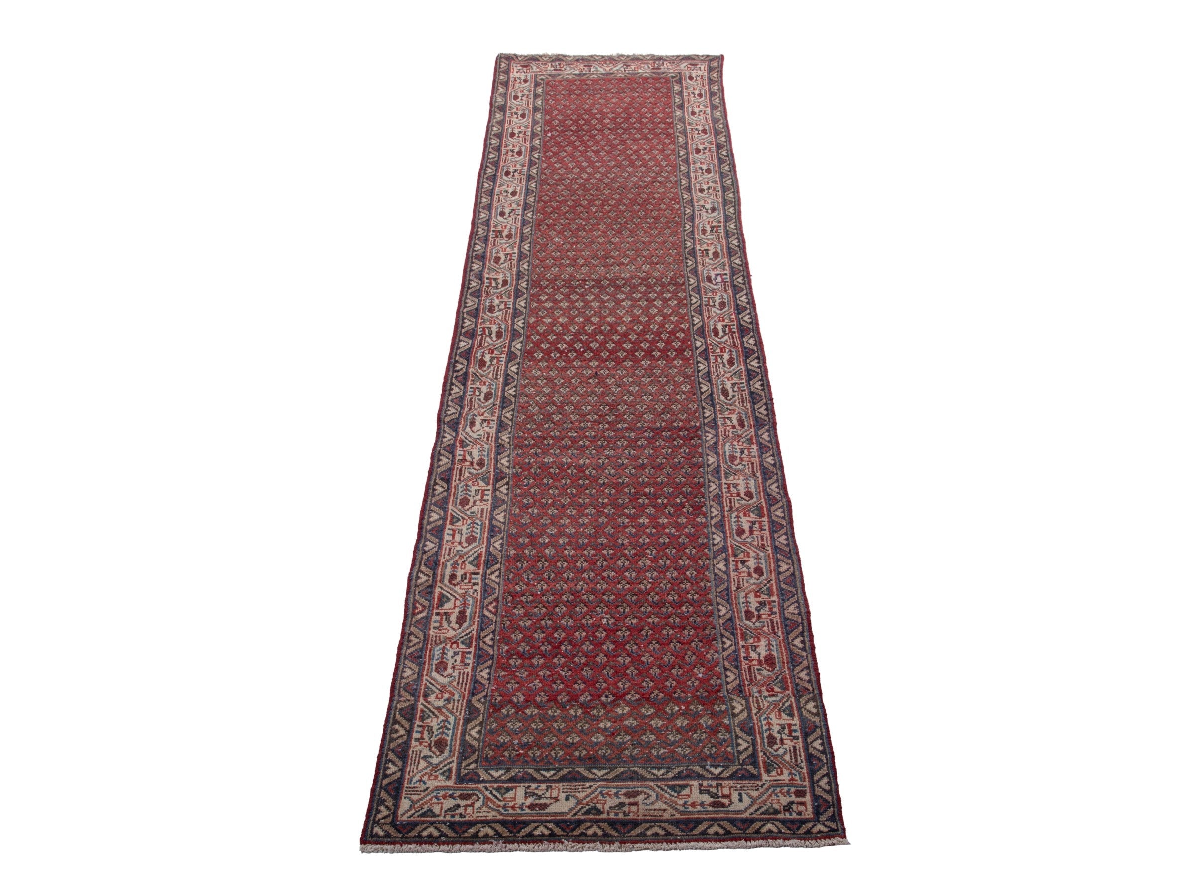Persian Arak runner rug in burgundy and beige, view 3 of 19