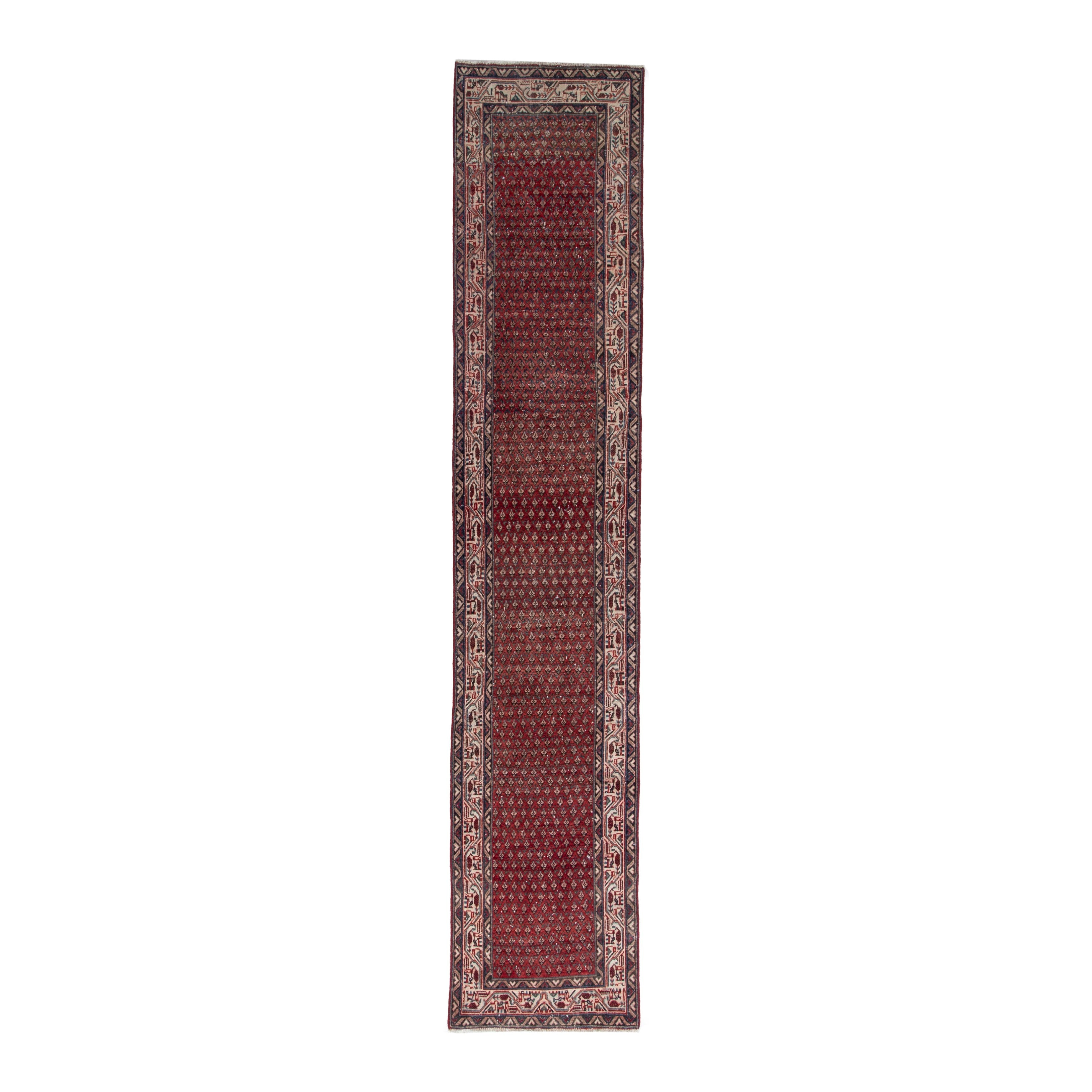 Persian Arak runner rug in burgundy and beige, 2'6" x 12'1"