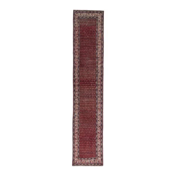 Persian Arak runner rug in burgundy and beige, 2'6" x 12'1"