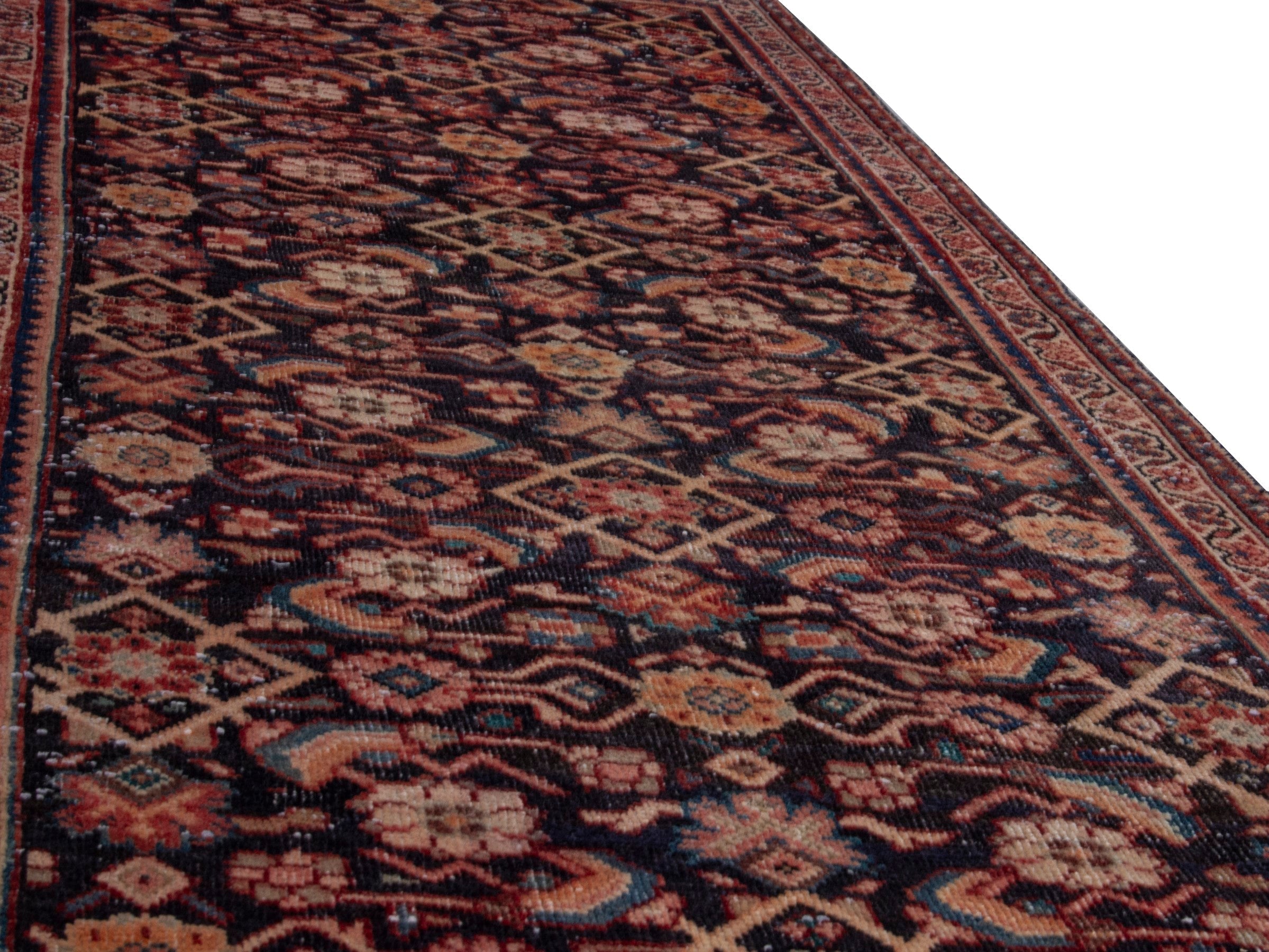 Persian Mahal runner rug in navy and rust, view 9 of 18