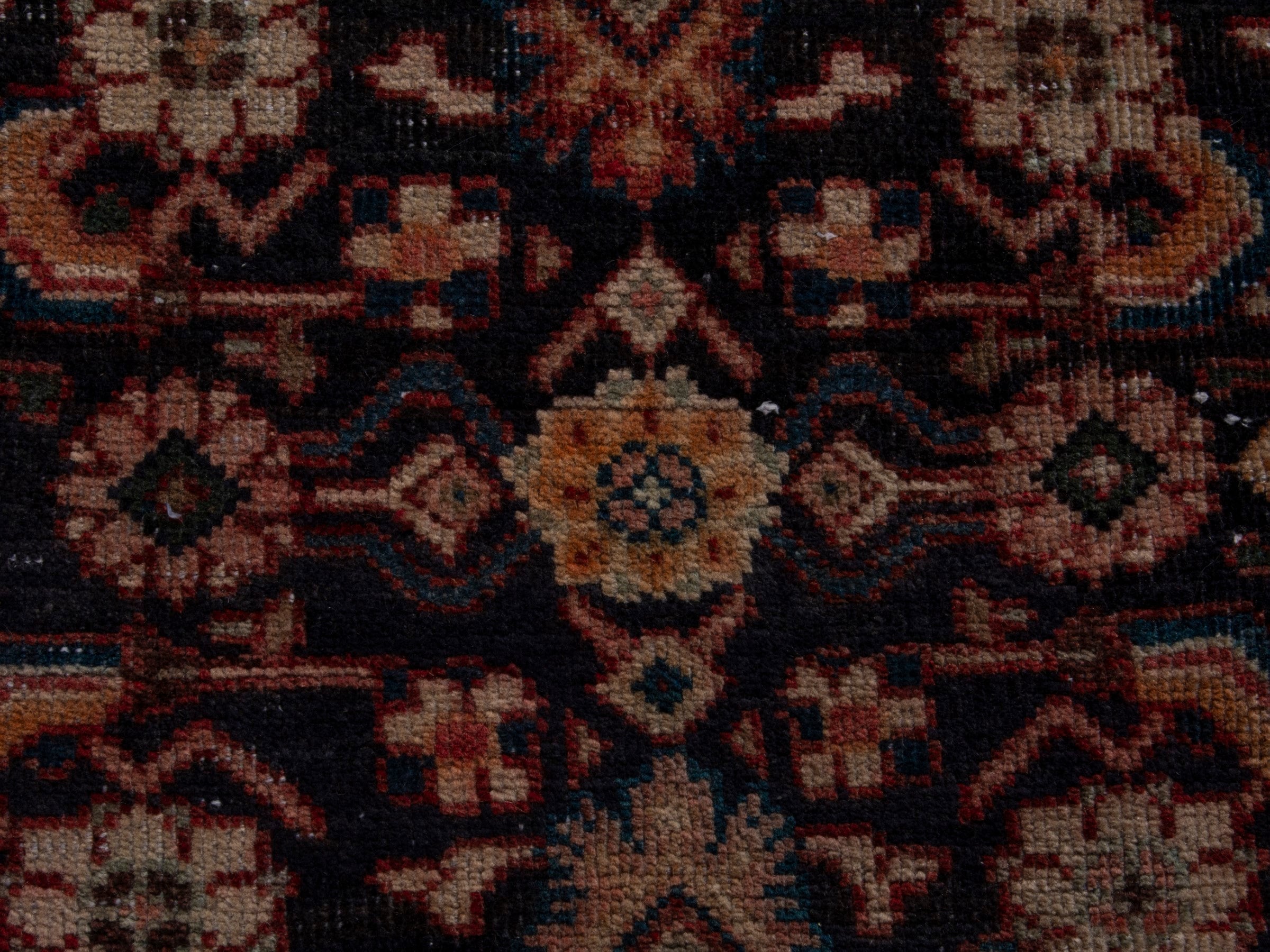 Persian Mahal runner rug in navy and rust, view 13 of 18