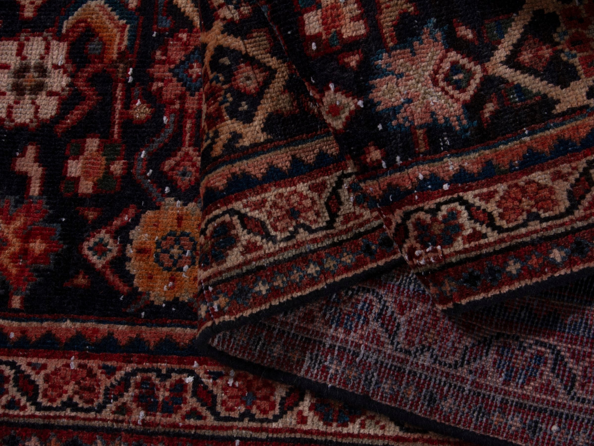 Persian Mahal runner rug in navy and rust, view 14 of 18