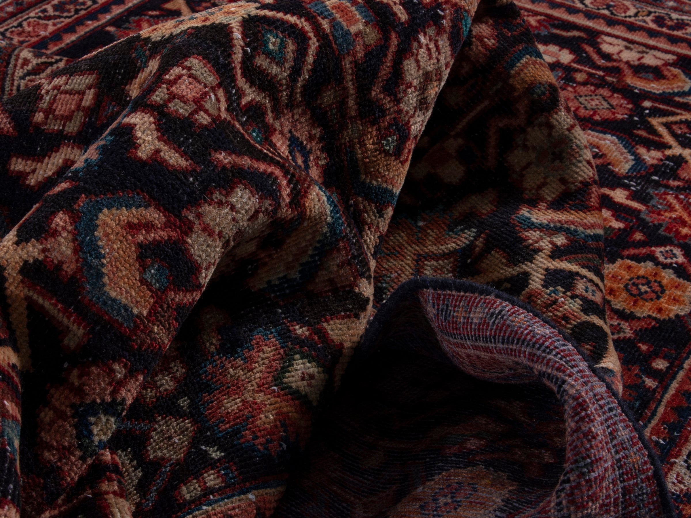 Persian Mahal runner rug in navy and rust, view 15 of 18
