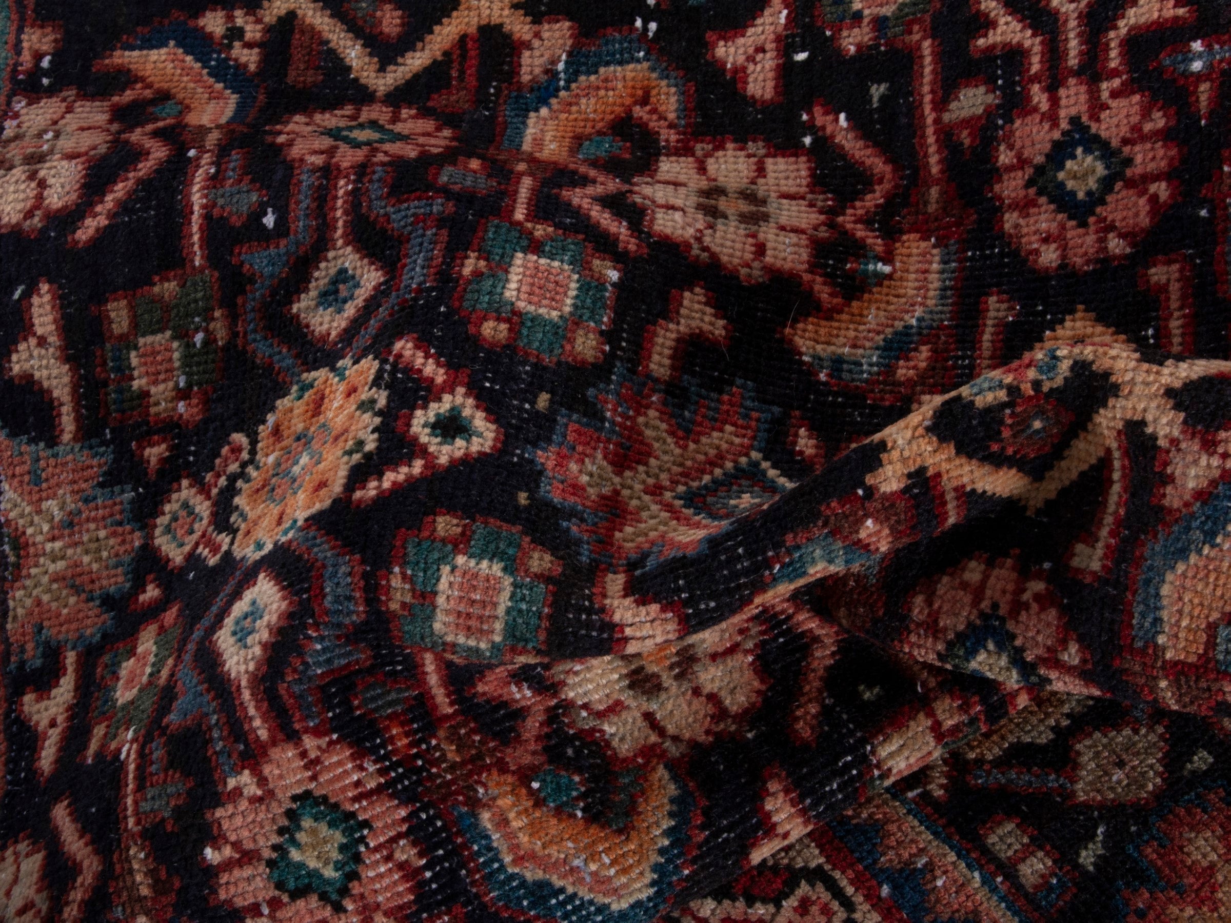 Persian Mahal runner rug in navy and rust, view 16 of 18
