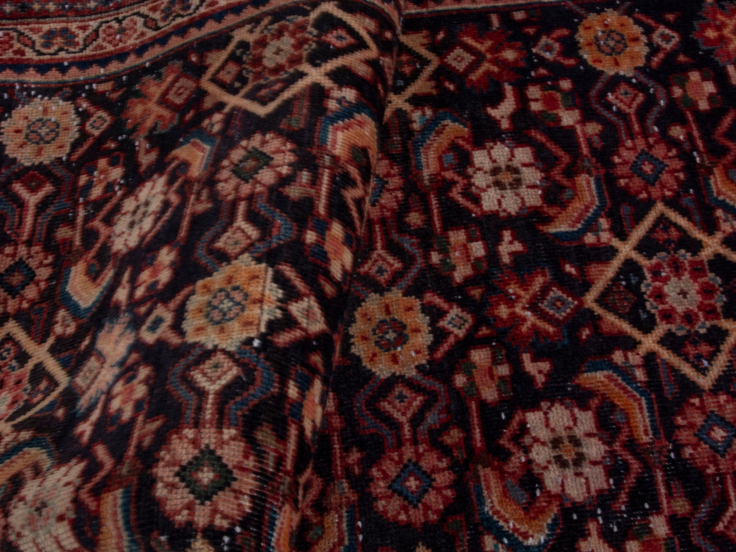 Persian Mahal runner rug in navy and rust, view 17 of 18