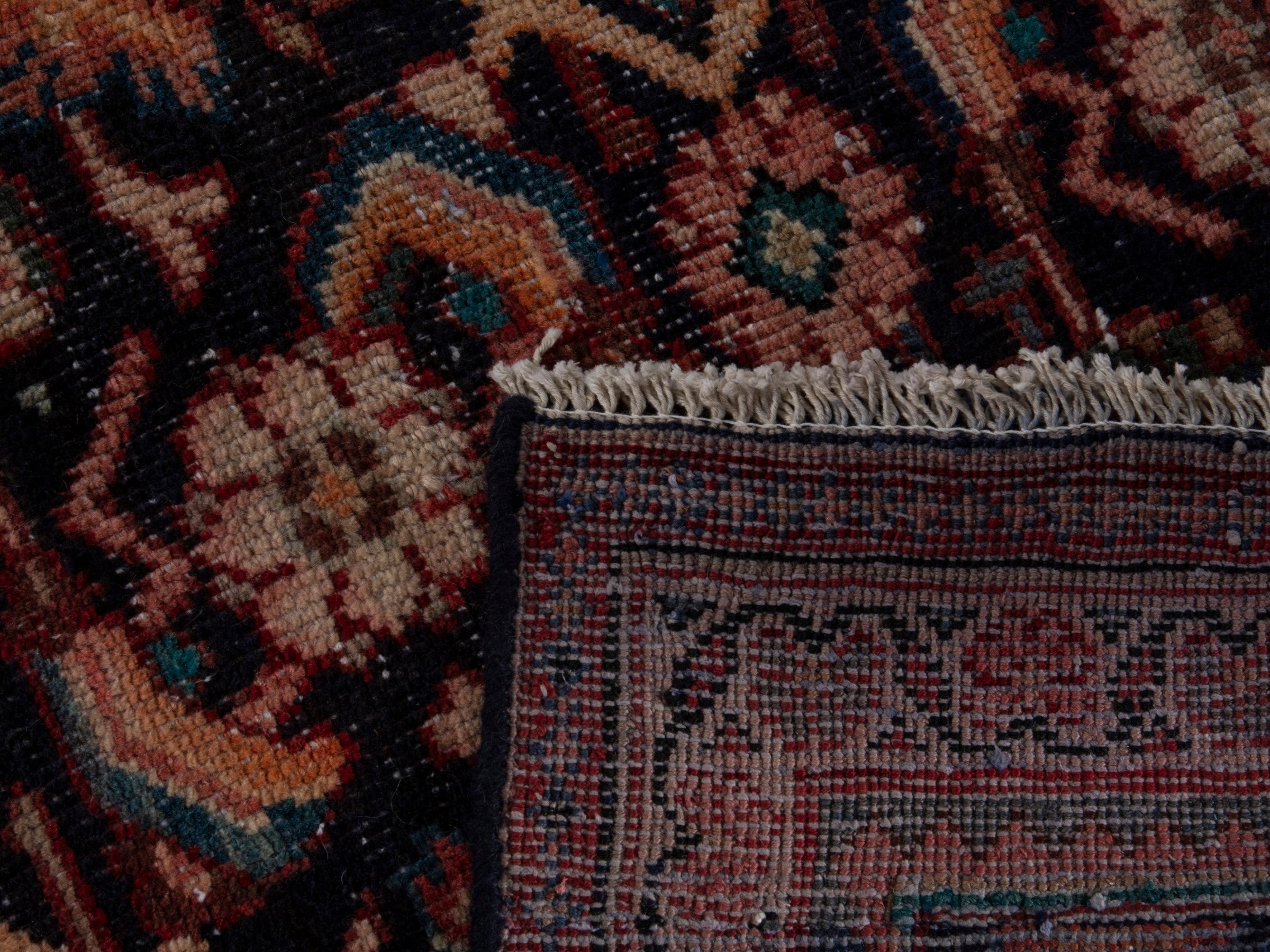 Persian Mahal runner rug in navy and rust, view 18 of 18