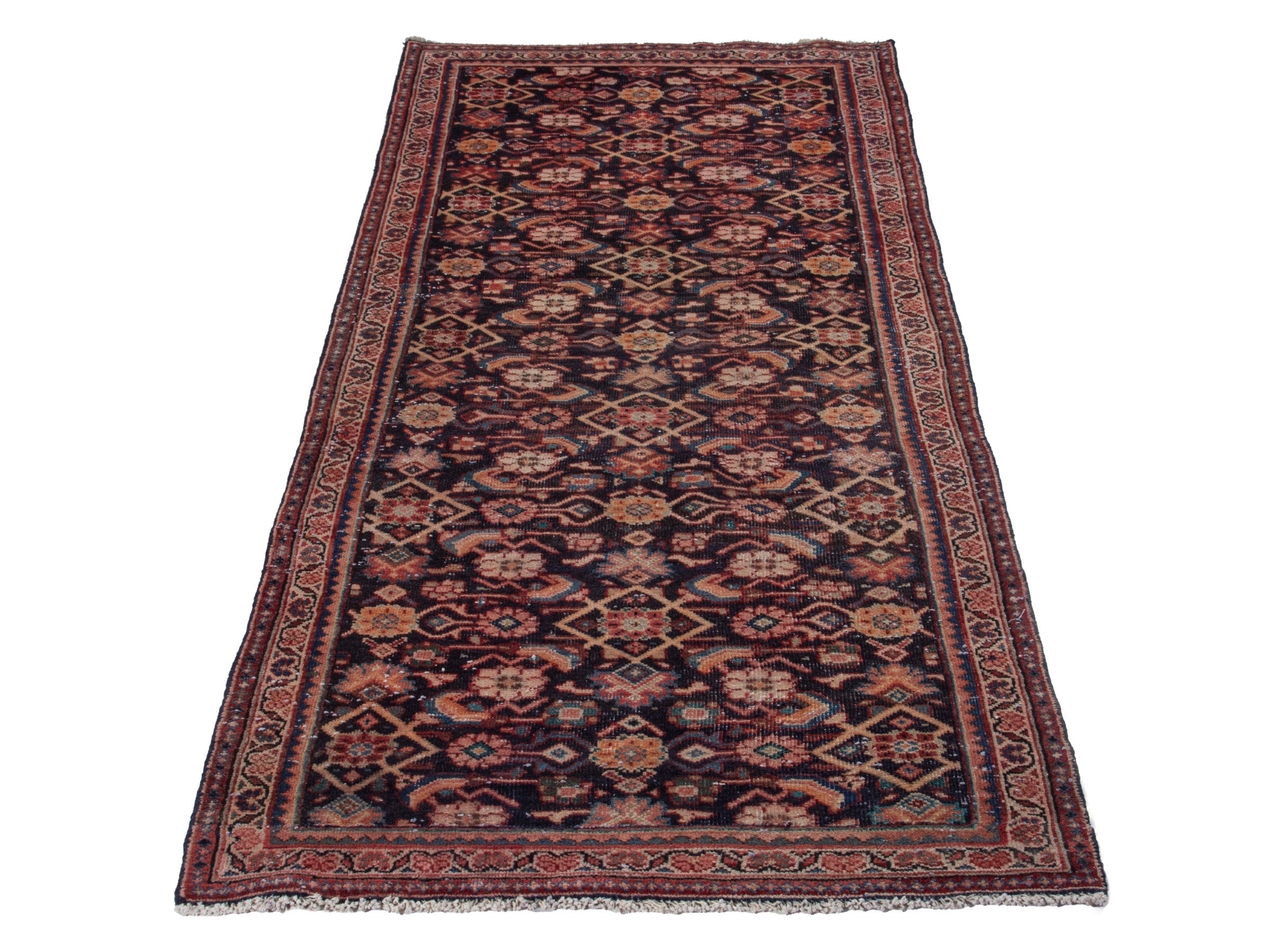 Persian Mahal runner rug in navy and rust, view 2 of 18