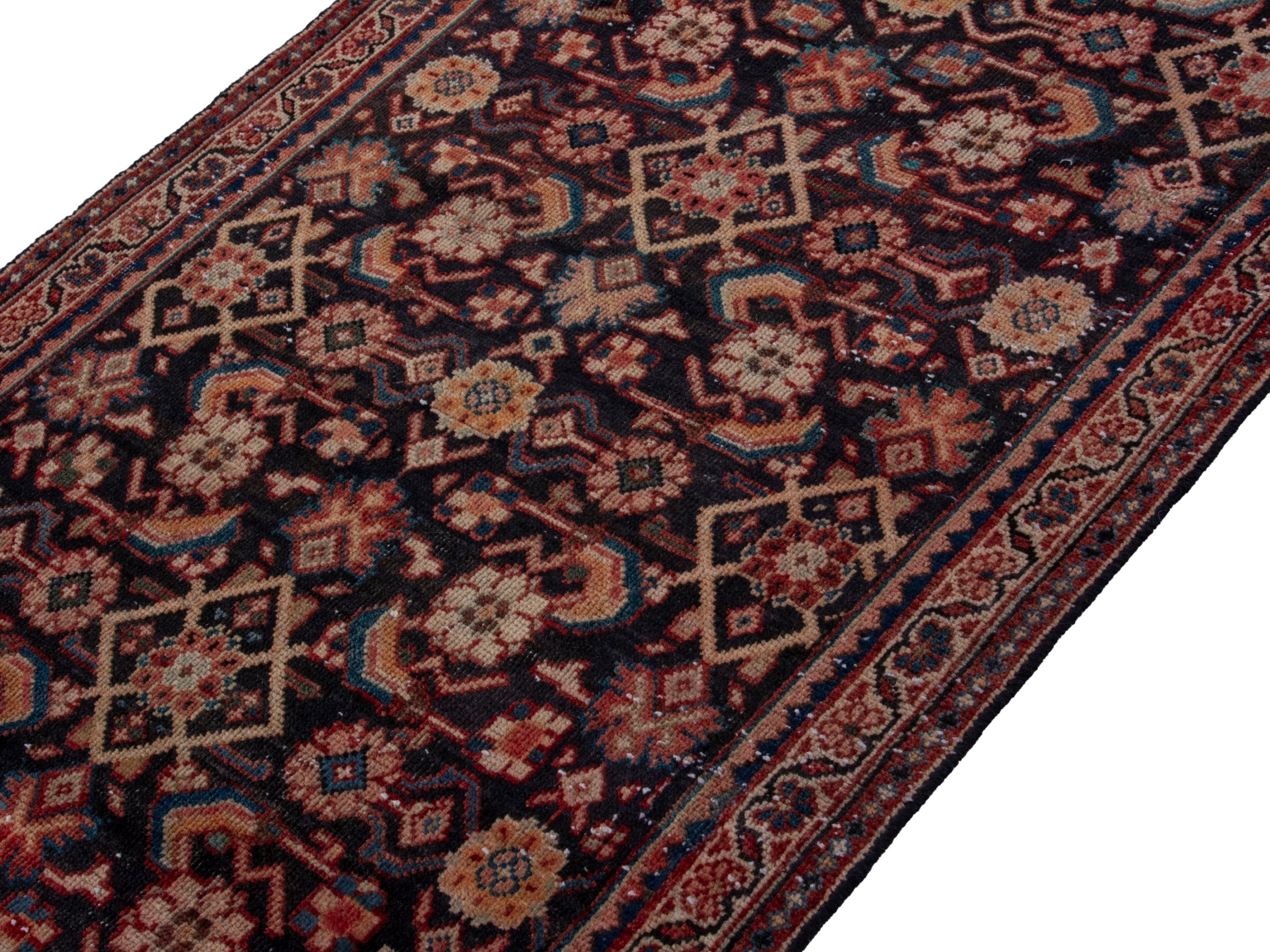 Persian Mahal runner rug in navy and rust, view 4 of 18