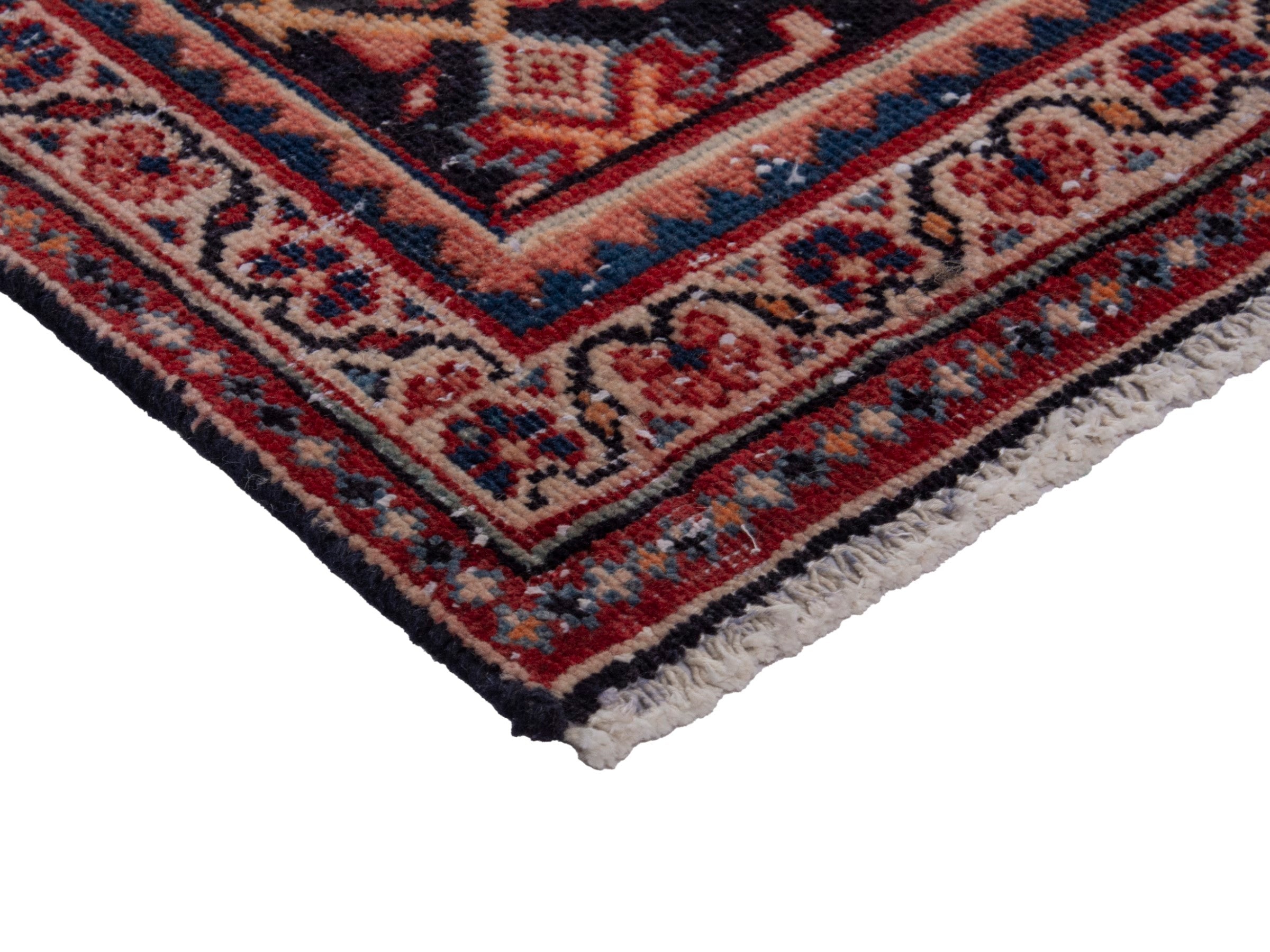 Persian Mahal runner rug in navy and rust, view 6 of 18