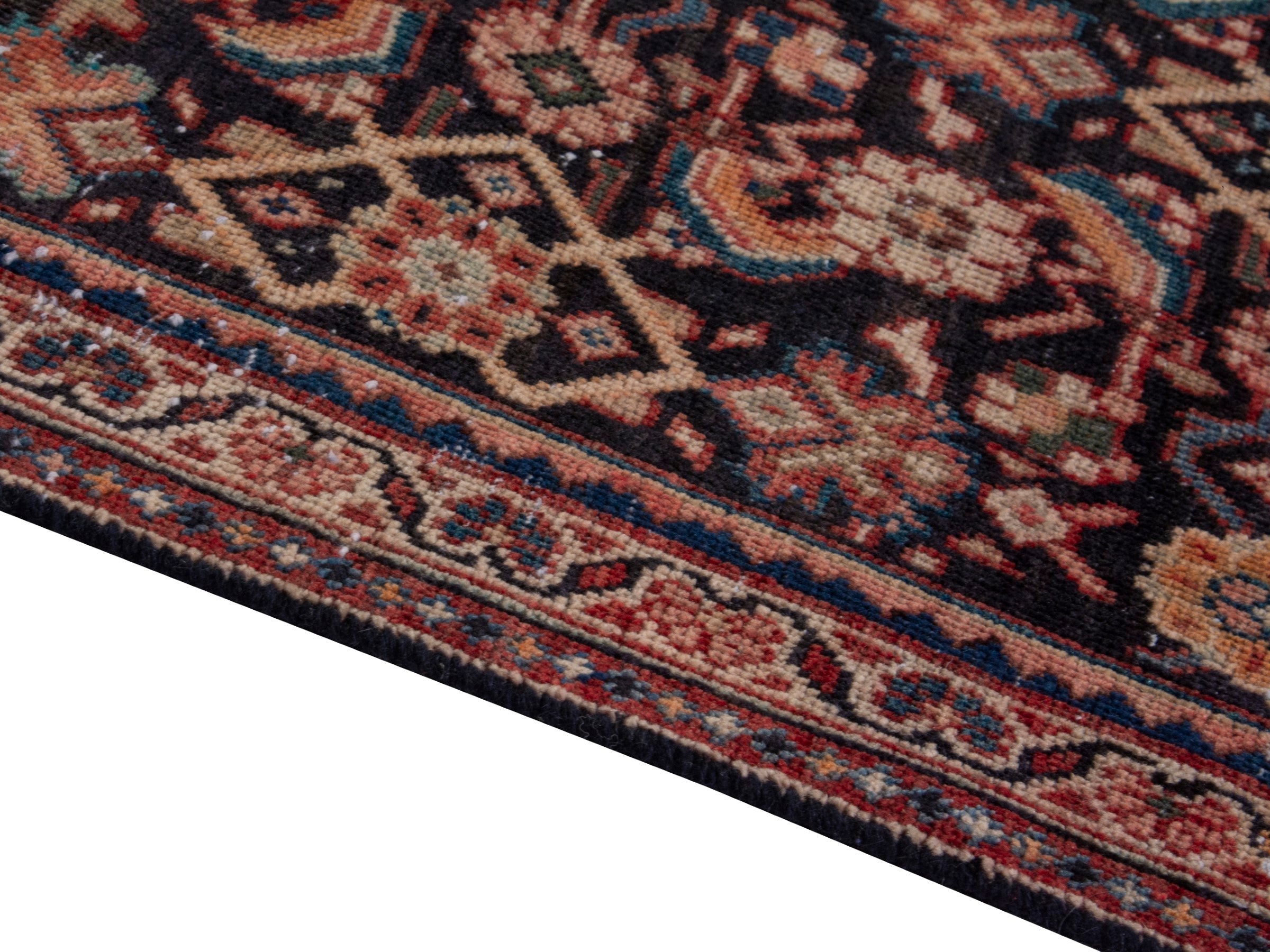 Persian Mahal runner rug in navy and rust, view 8 of 18