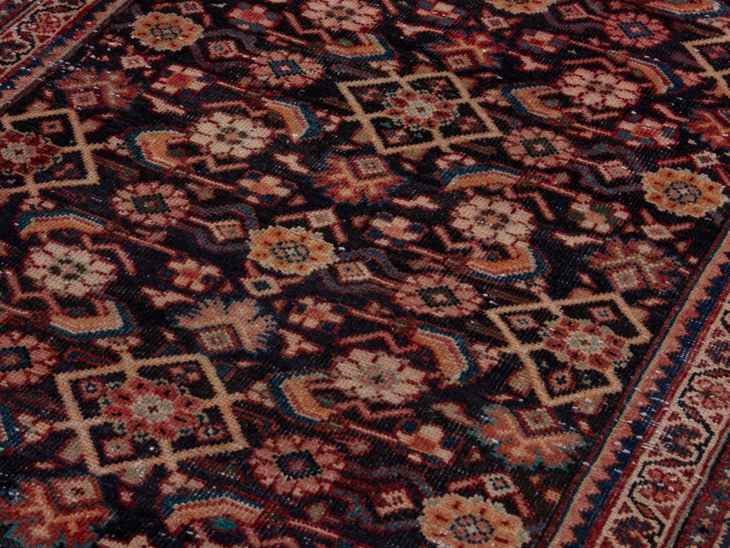 Persian Mahal runner rug in navy and rust, view 10 of 18