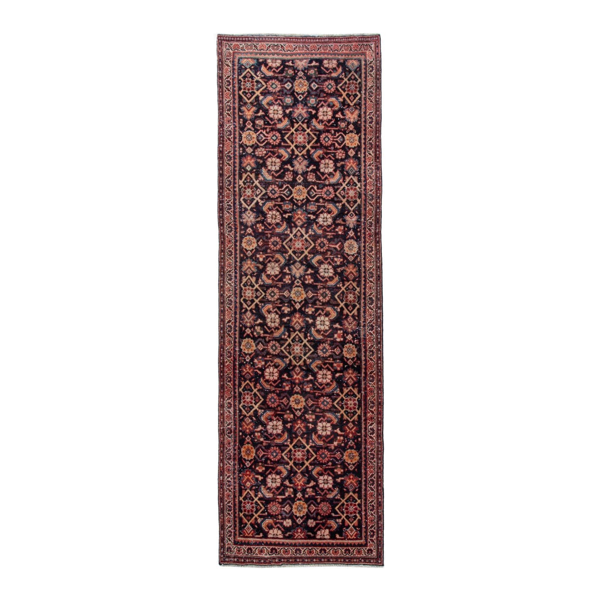 Persian Mahal runner rug in navy and rust, 3'5" x 10'4"