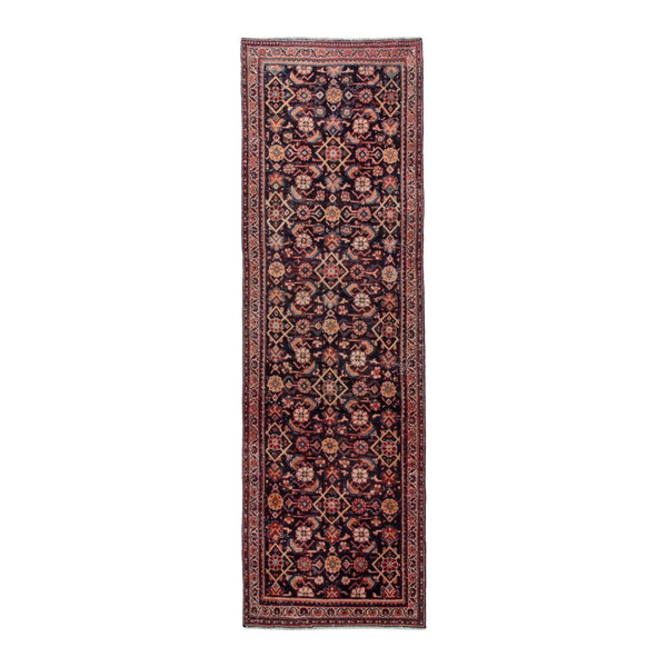 Persian Mahal runner rug in navy and rust, 3'5" x 10'4"