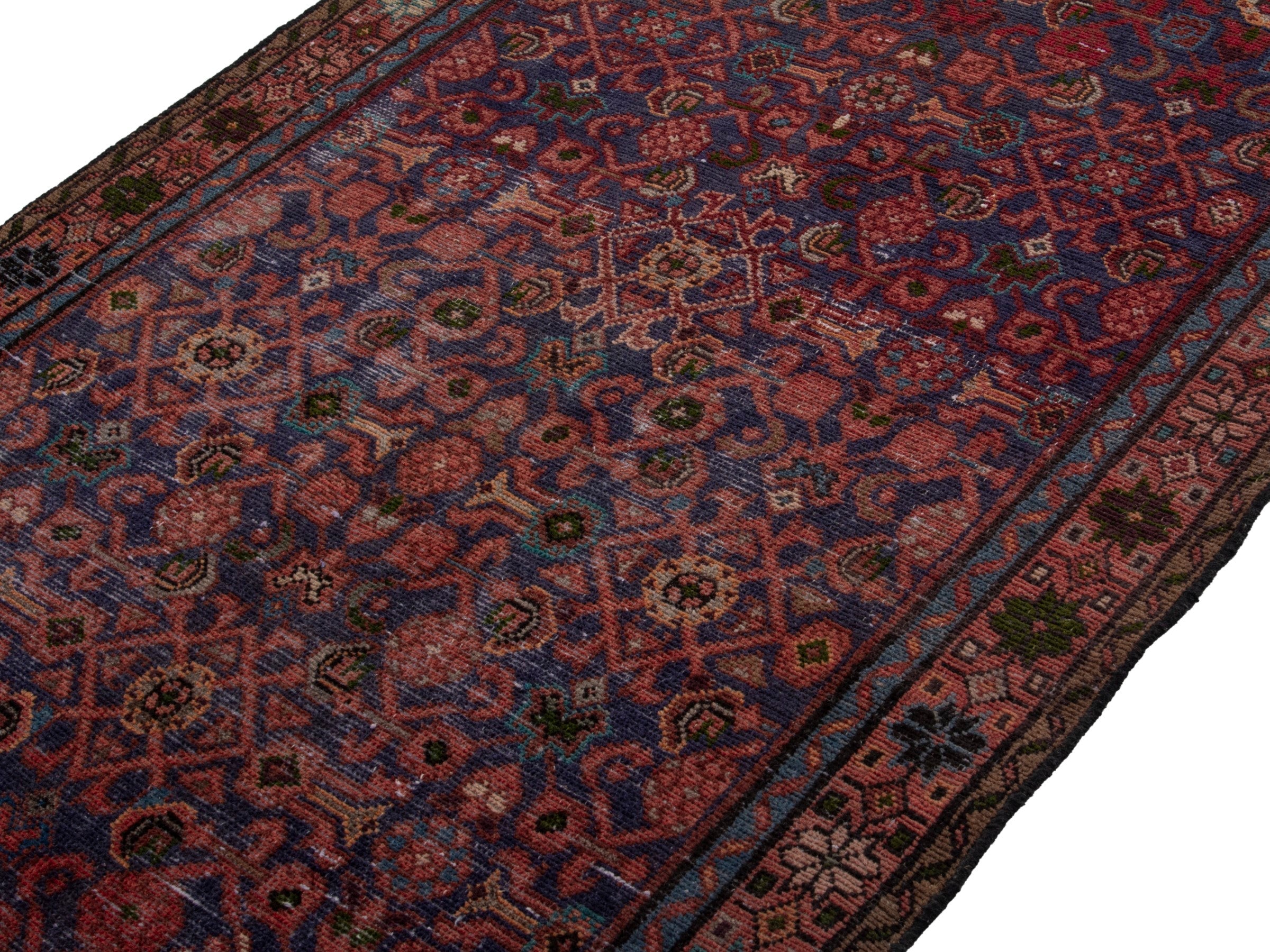 Persian Mahal runner rug in burgundy and deep red, view 4 of 18