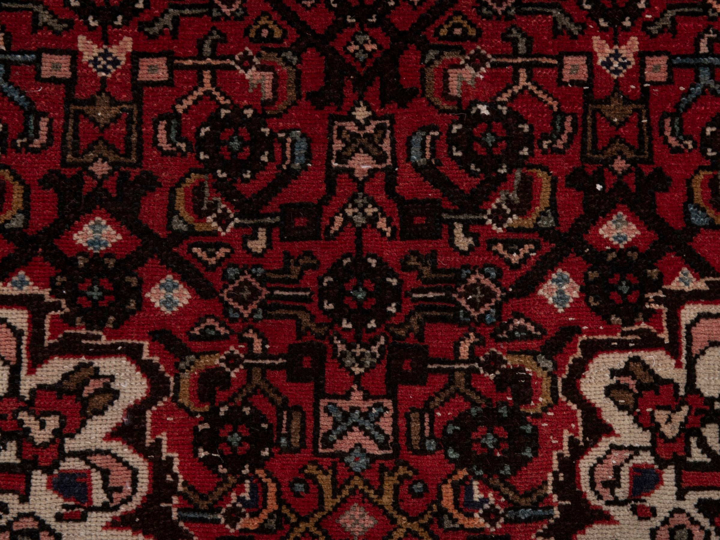 Persian Hamedan runner rug in deep red and off-white, view 10 of 18
