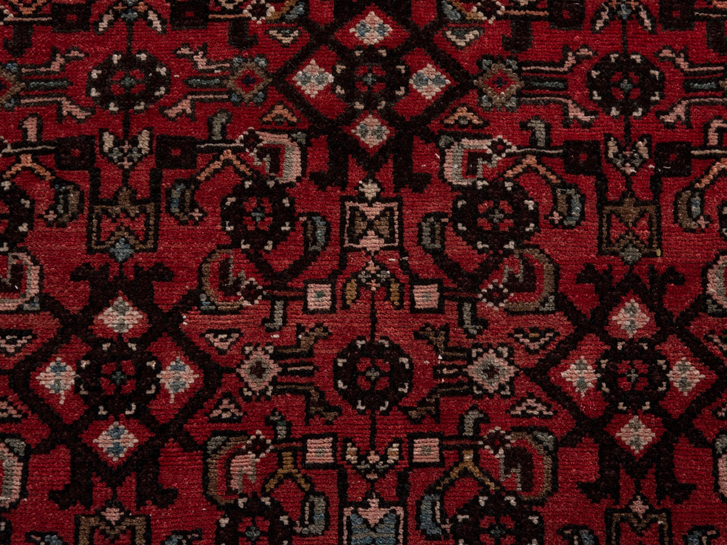 Persian Hamedan runner rug in deep red and off-white, view 11 of 18