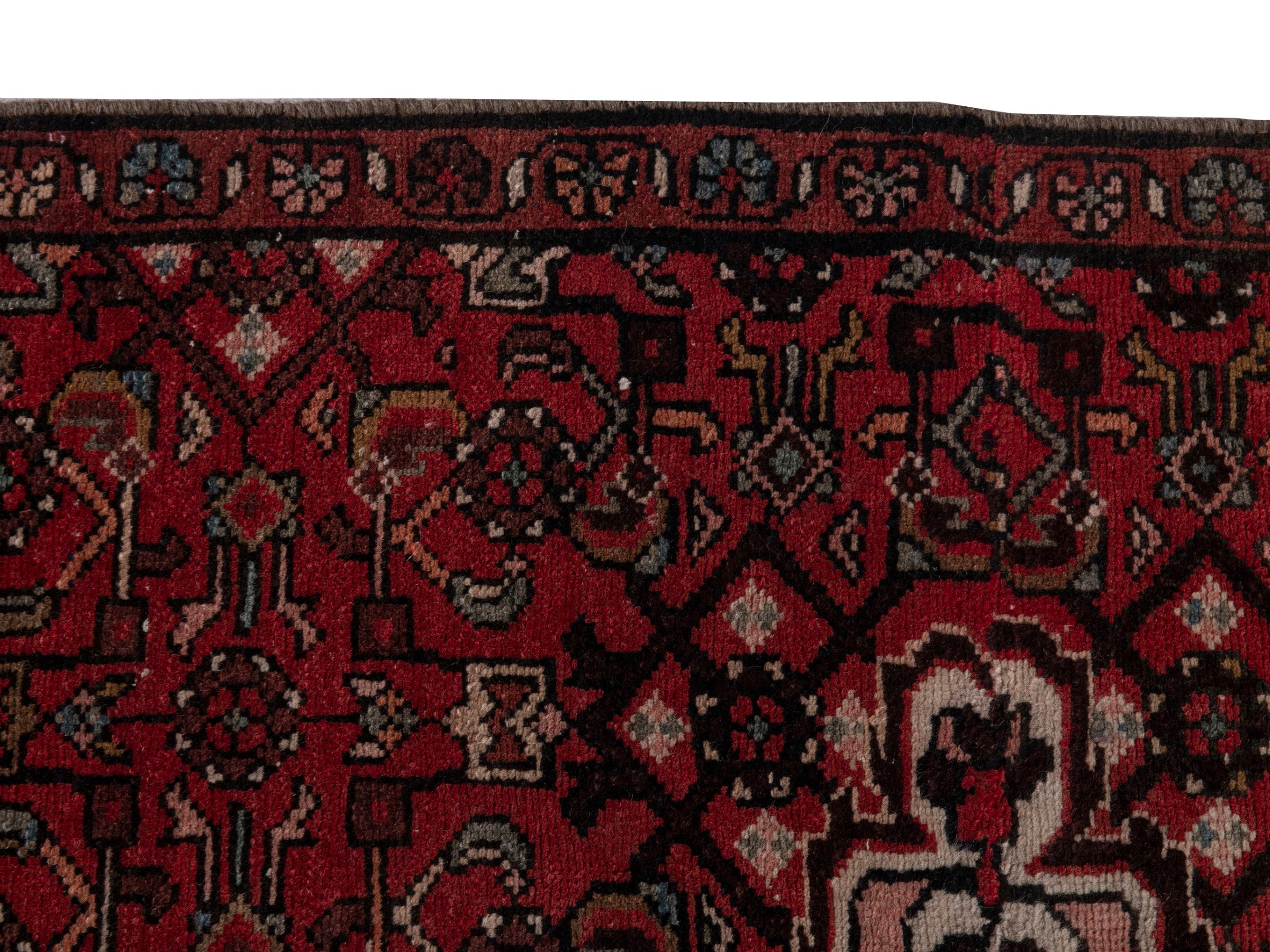 Persian Hamedan runner rug in deep red and off-white, view 14 of 18