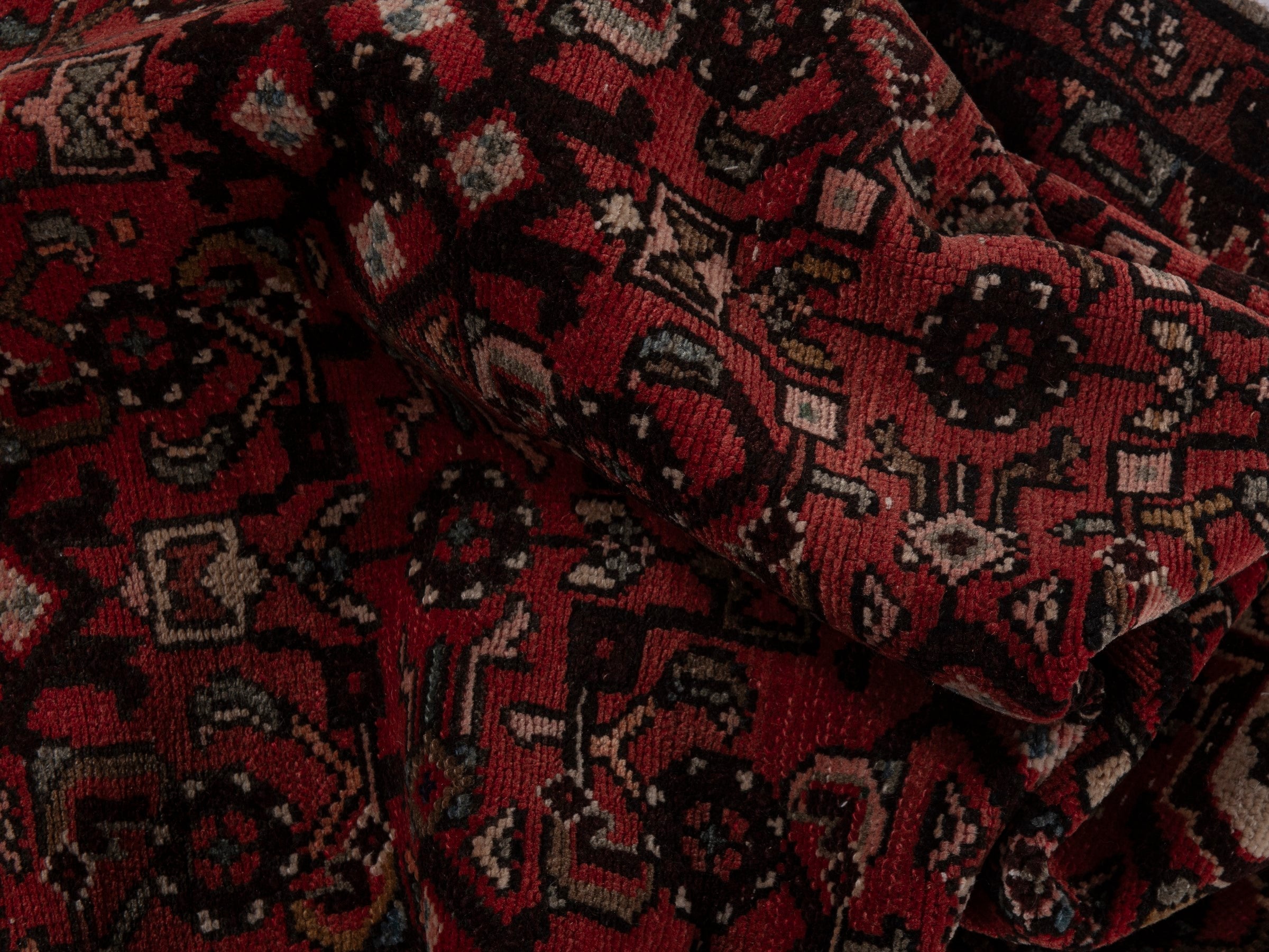 Persian Hamedan runner rug in deep red and off-white, view 15 of 18