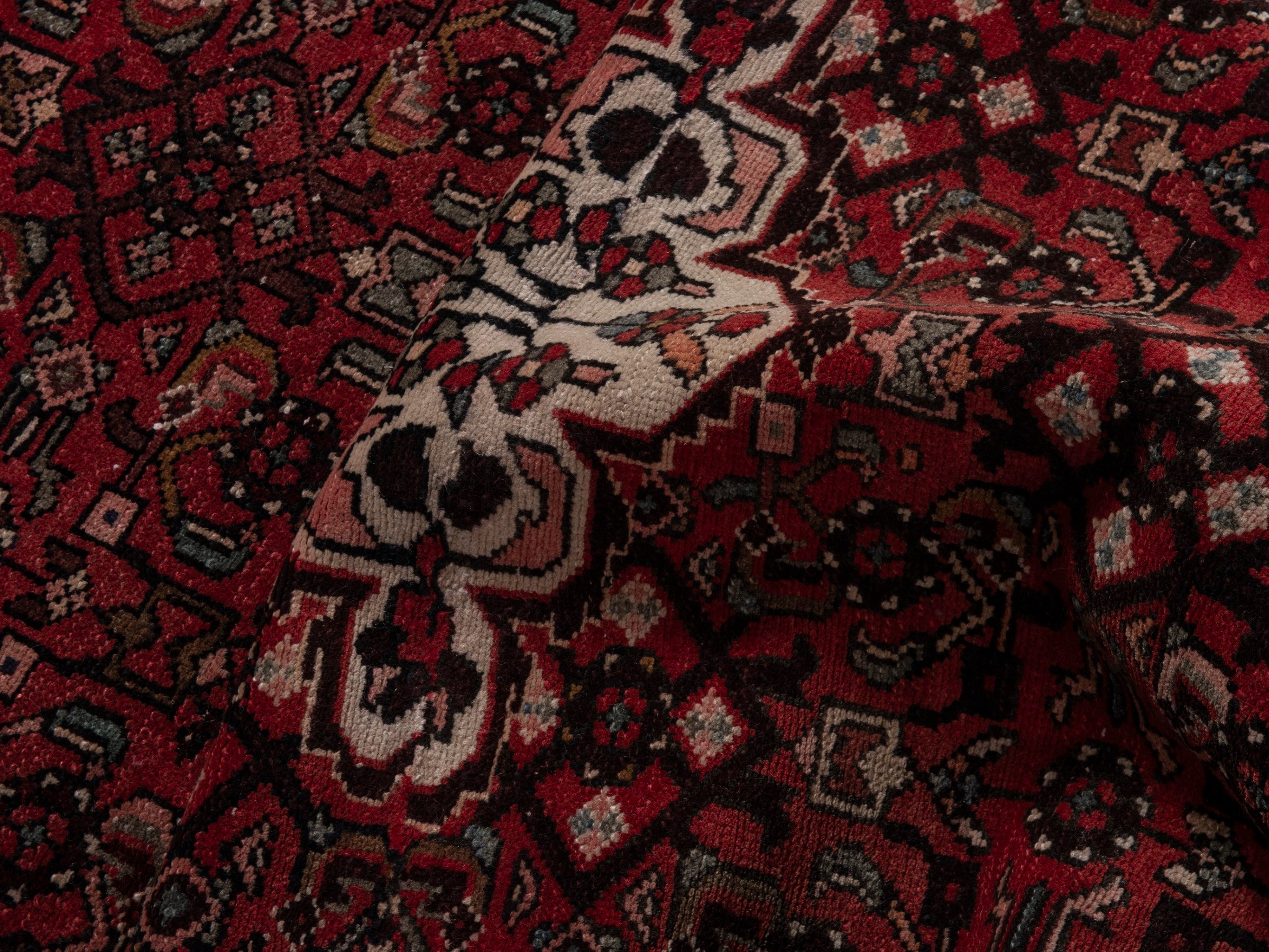 Persian Hamedan runner rug in deep red and off-white, view 16 of 18