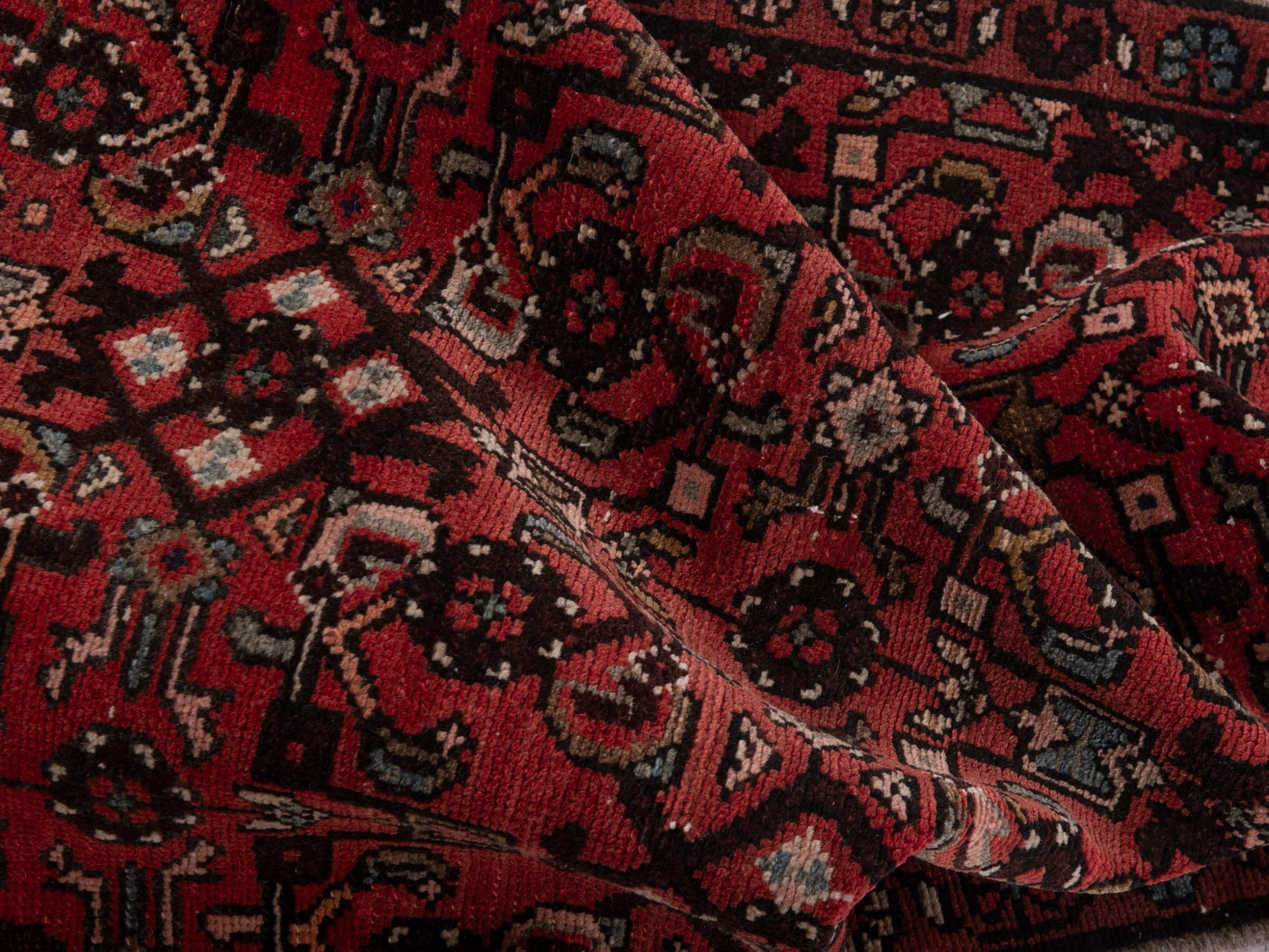 Persian Hamedan runner rug in deep red and off-white, view 17 of 18