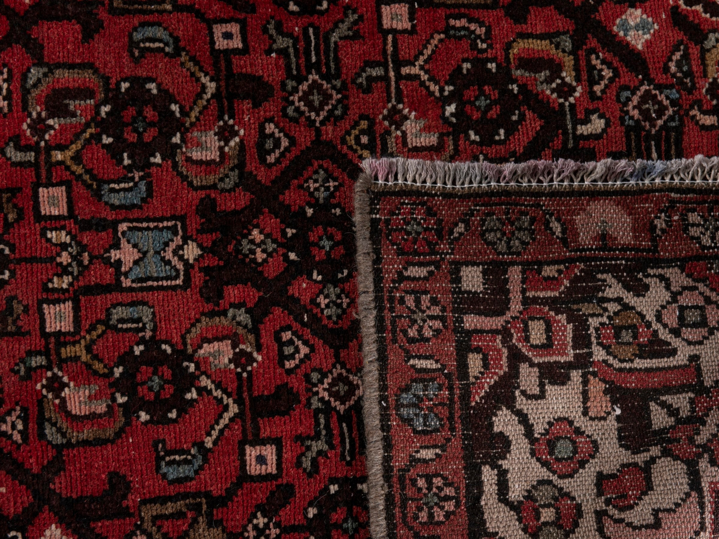 Persian Hamedan runner rug in deep red and off-white, view 18 of 18