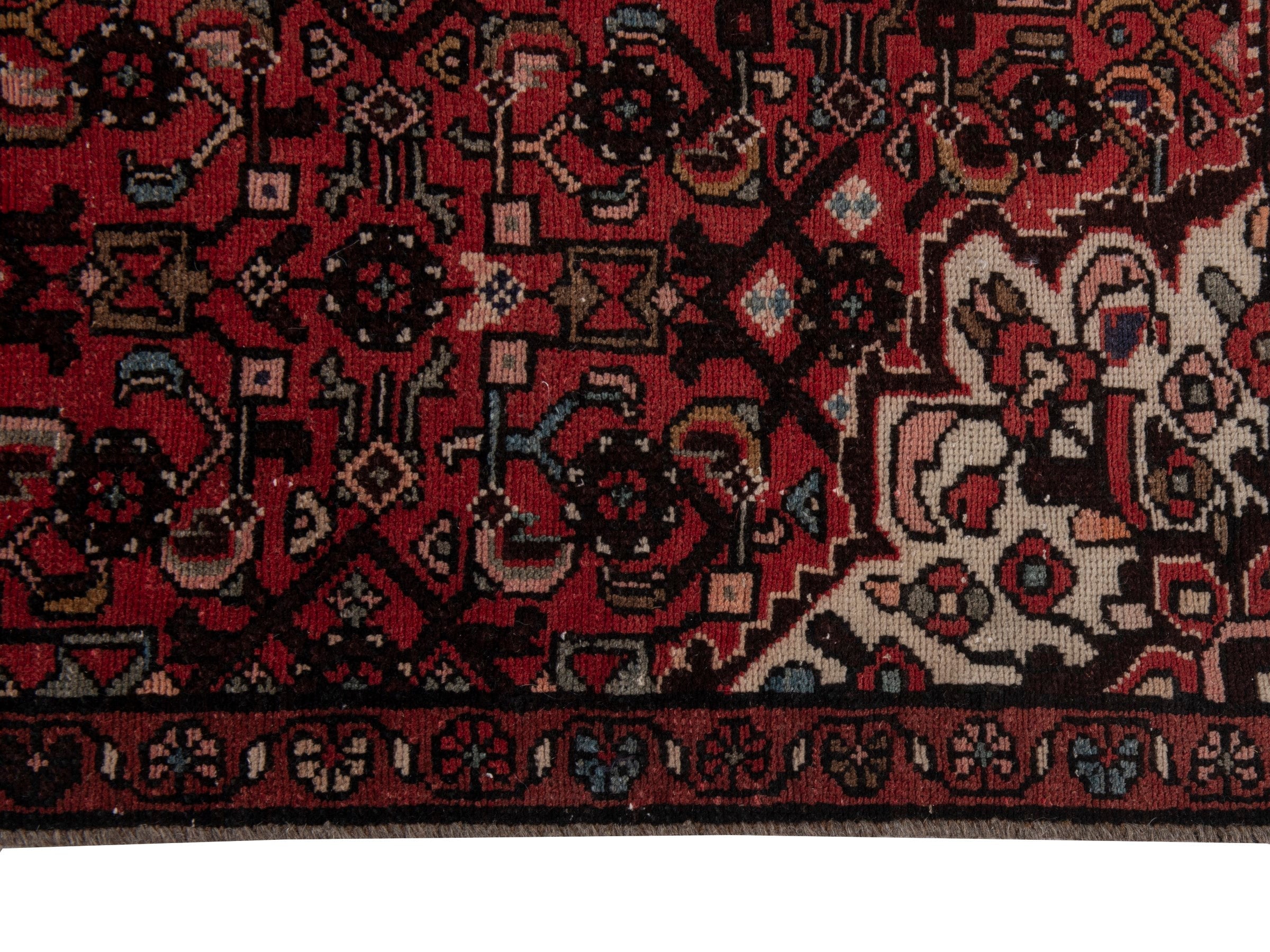 Persian Hamedan runner rug in deep red and off-white, view 5 of 18