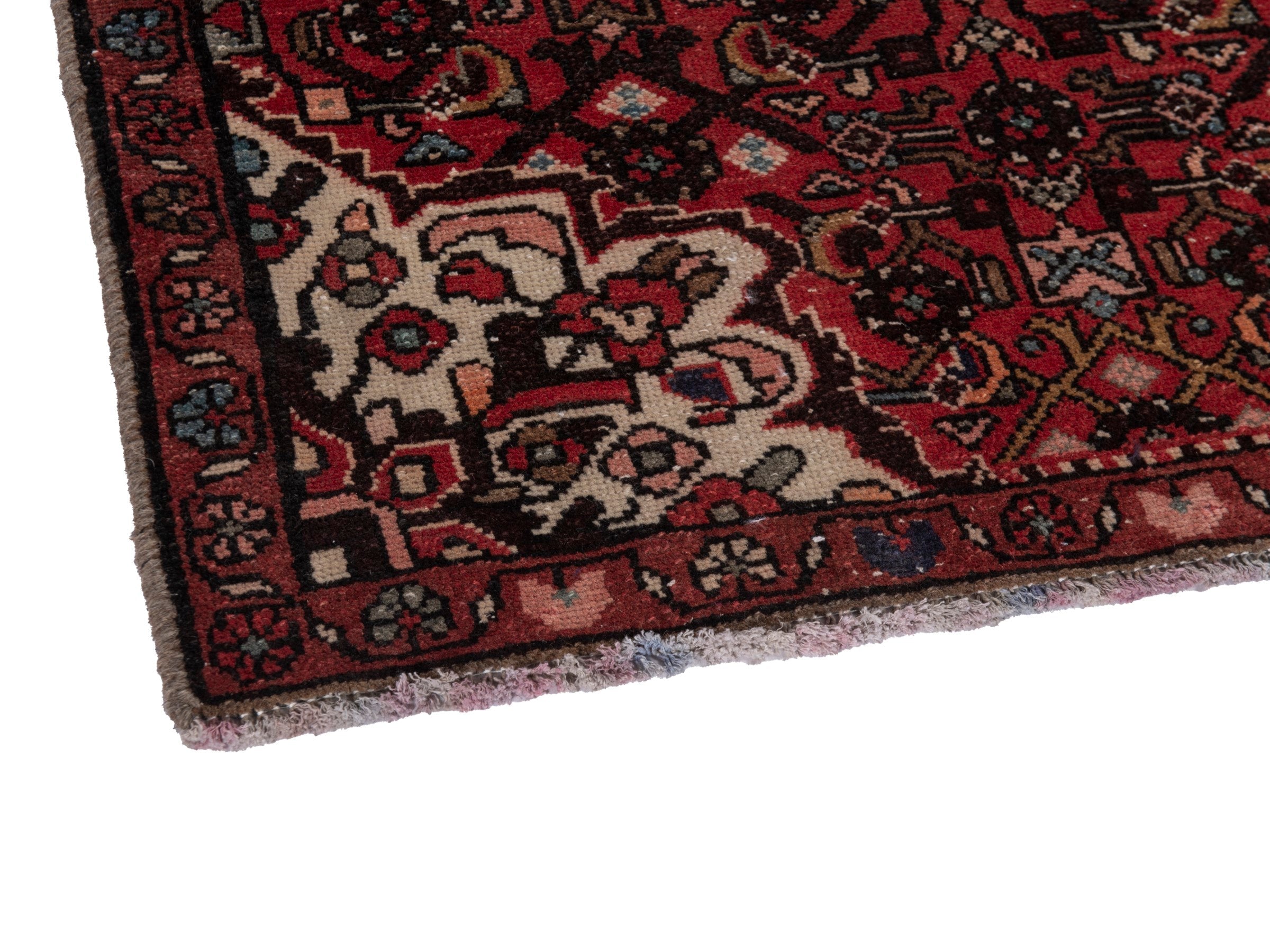 Persian Hamedan runner rug in deep red and off-white, view 6 of 18