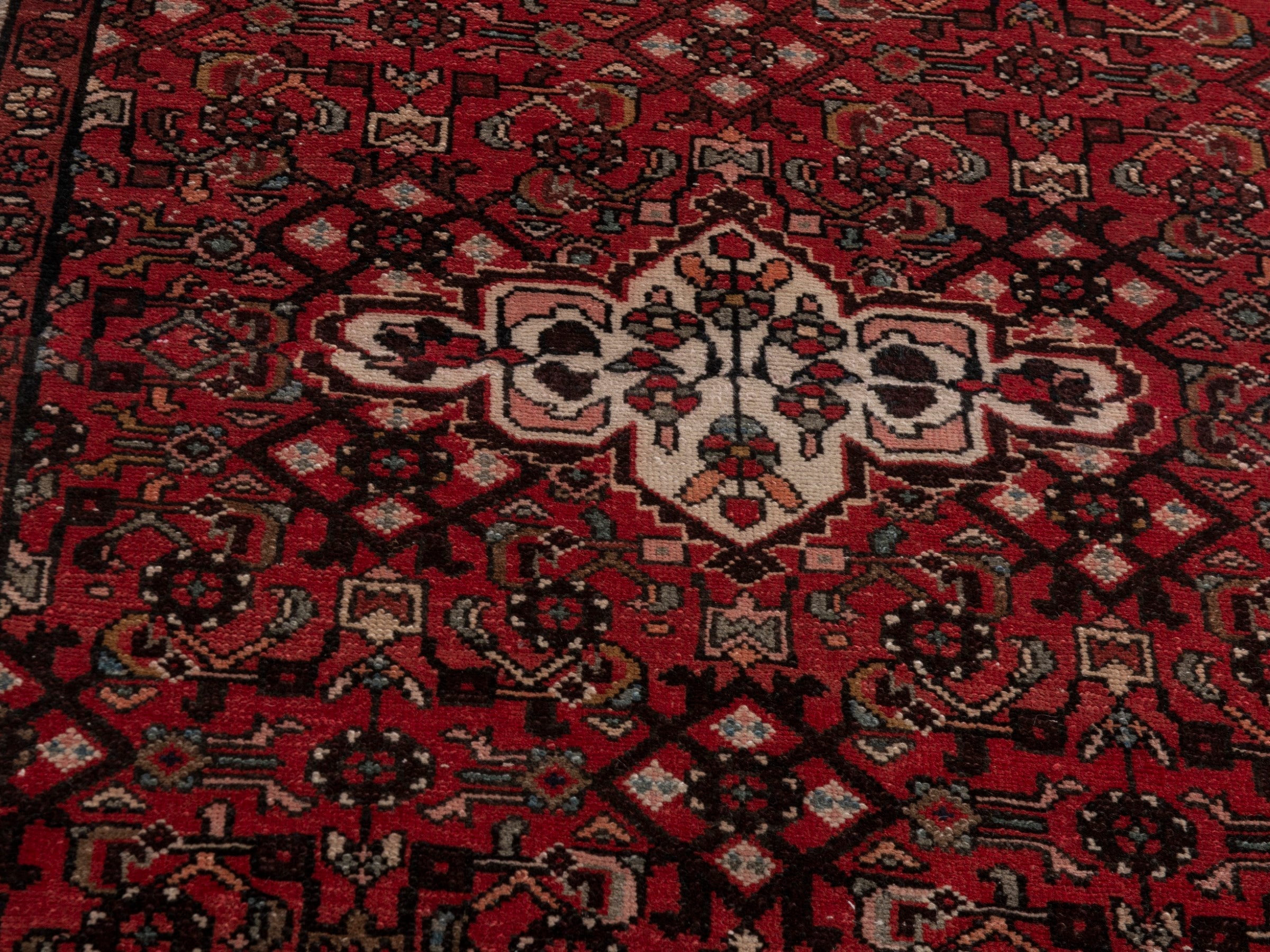 Persian Hamedan runner rug in deep red and off-white, view 7 of 18
