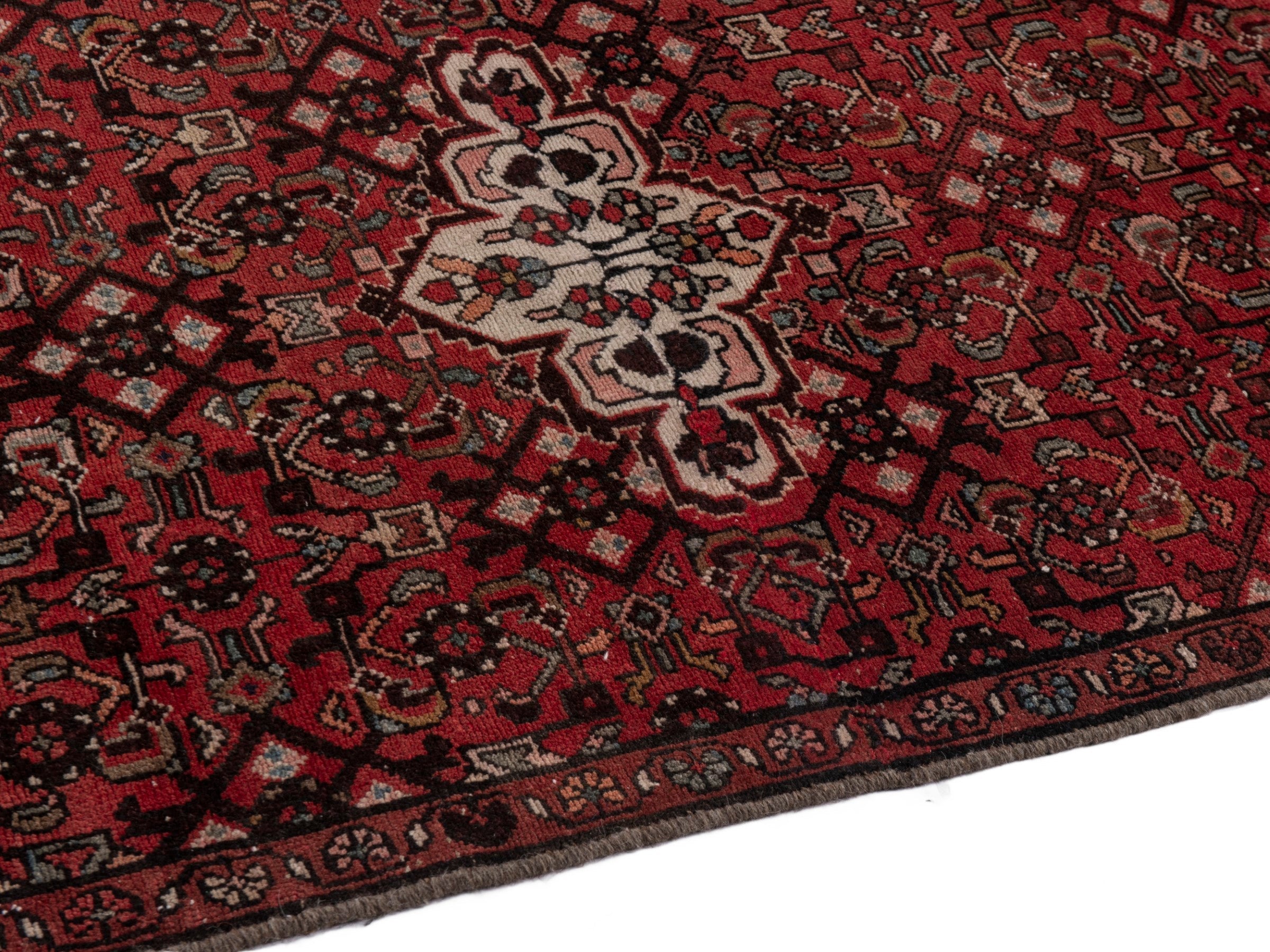 Persian Hamedan runner rug in deep red and off-white, view 8 of 18