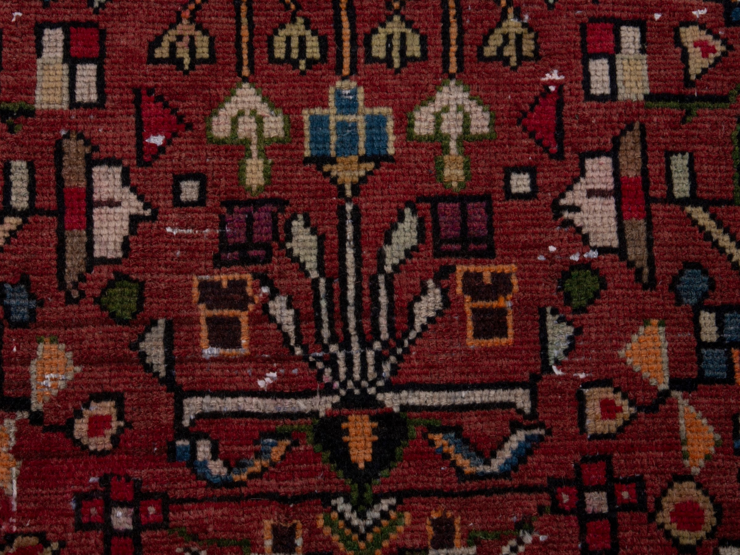 Persian Hamedan runner rug in deep red and ivory, view 10 of 17