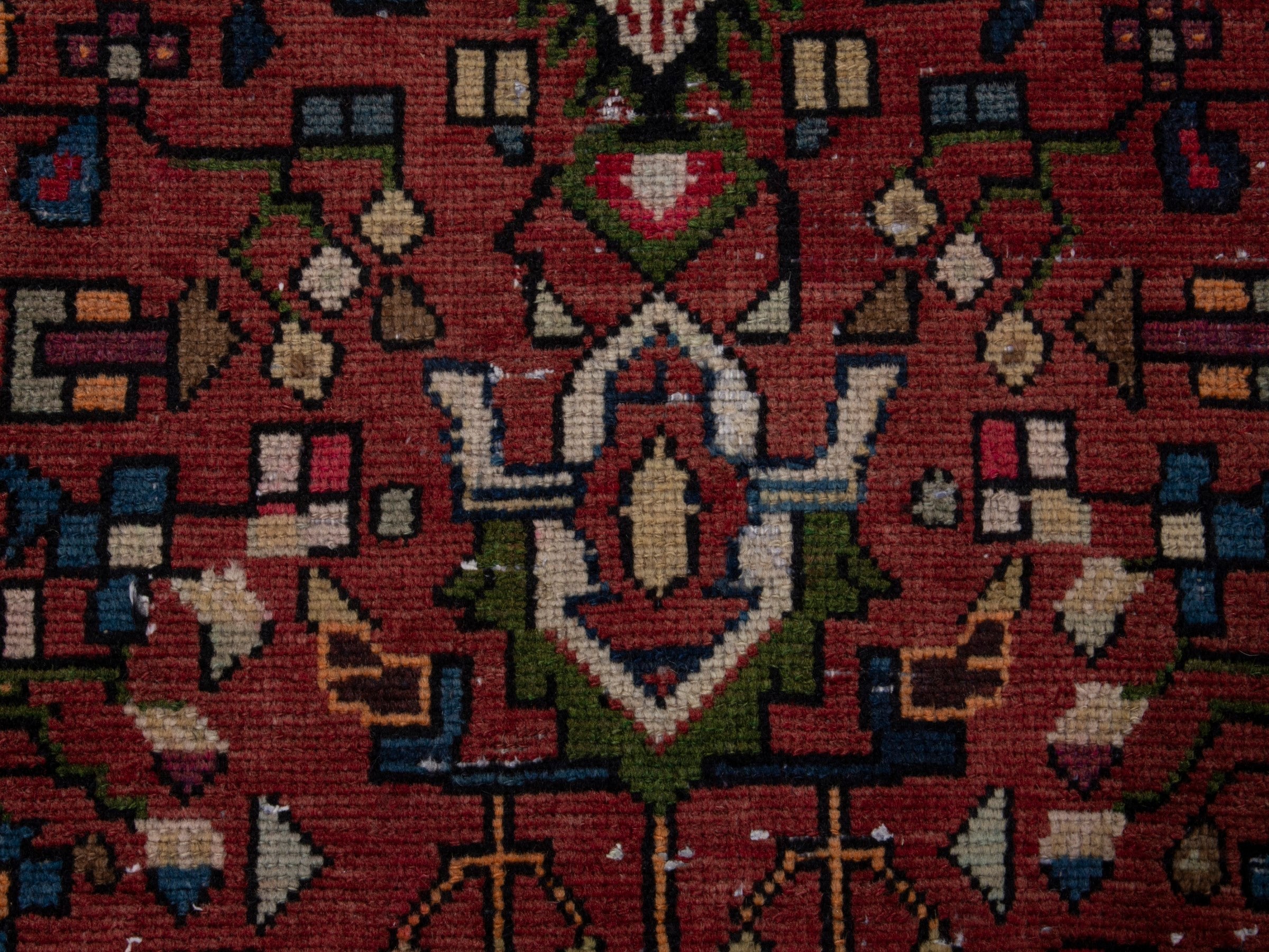 Persian Hamedan runner rug in deep red and ivory, view 11 of 17