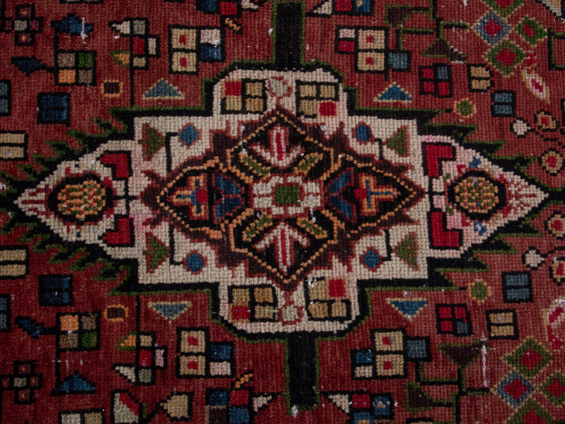 Persian Hamedan runner rug in deep red and ivory, view 12 of 17