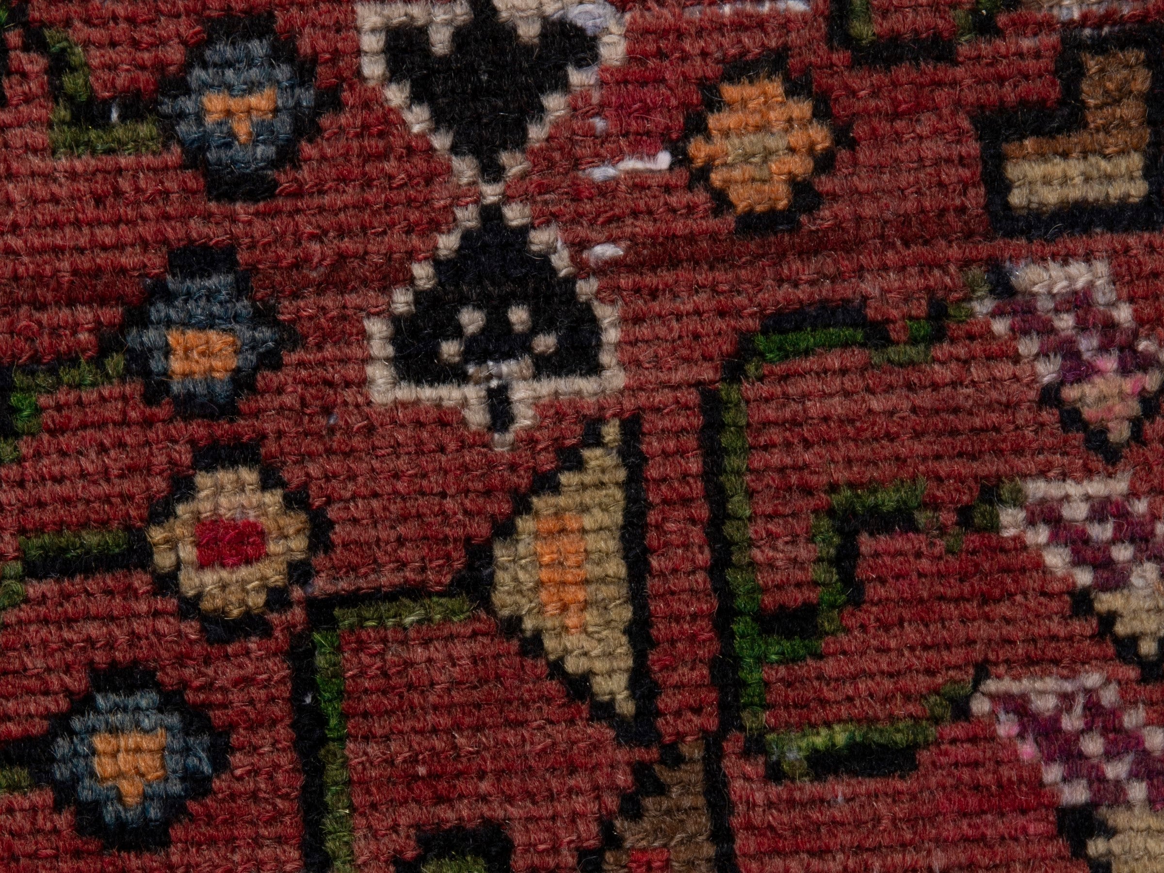 Persian Hamedan runner rug in deep red and ivory, view 13 of 17