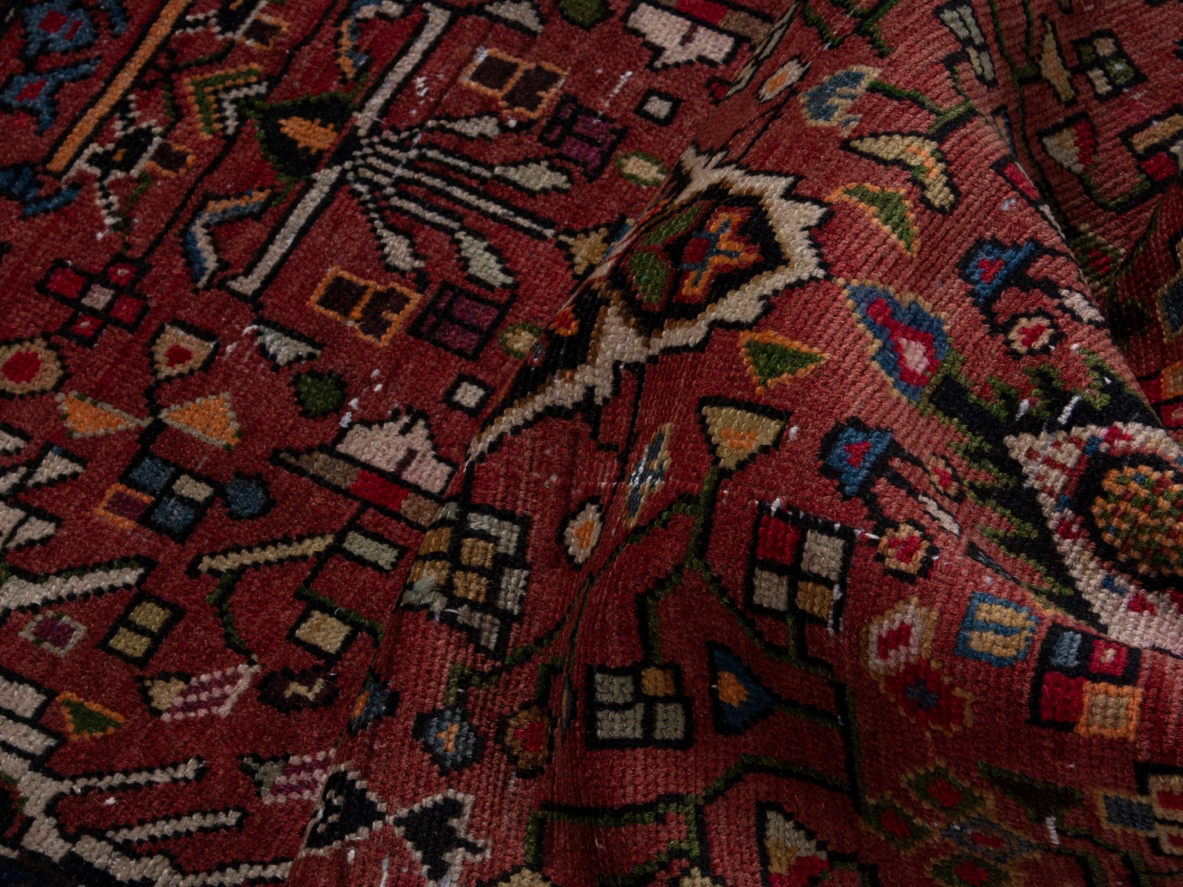 Persian Hamedan runner rug in deep red and ivory, view 14 of 17